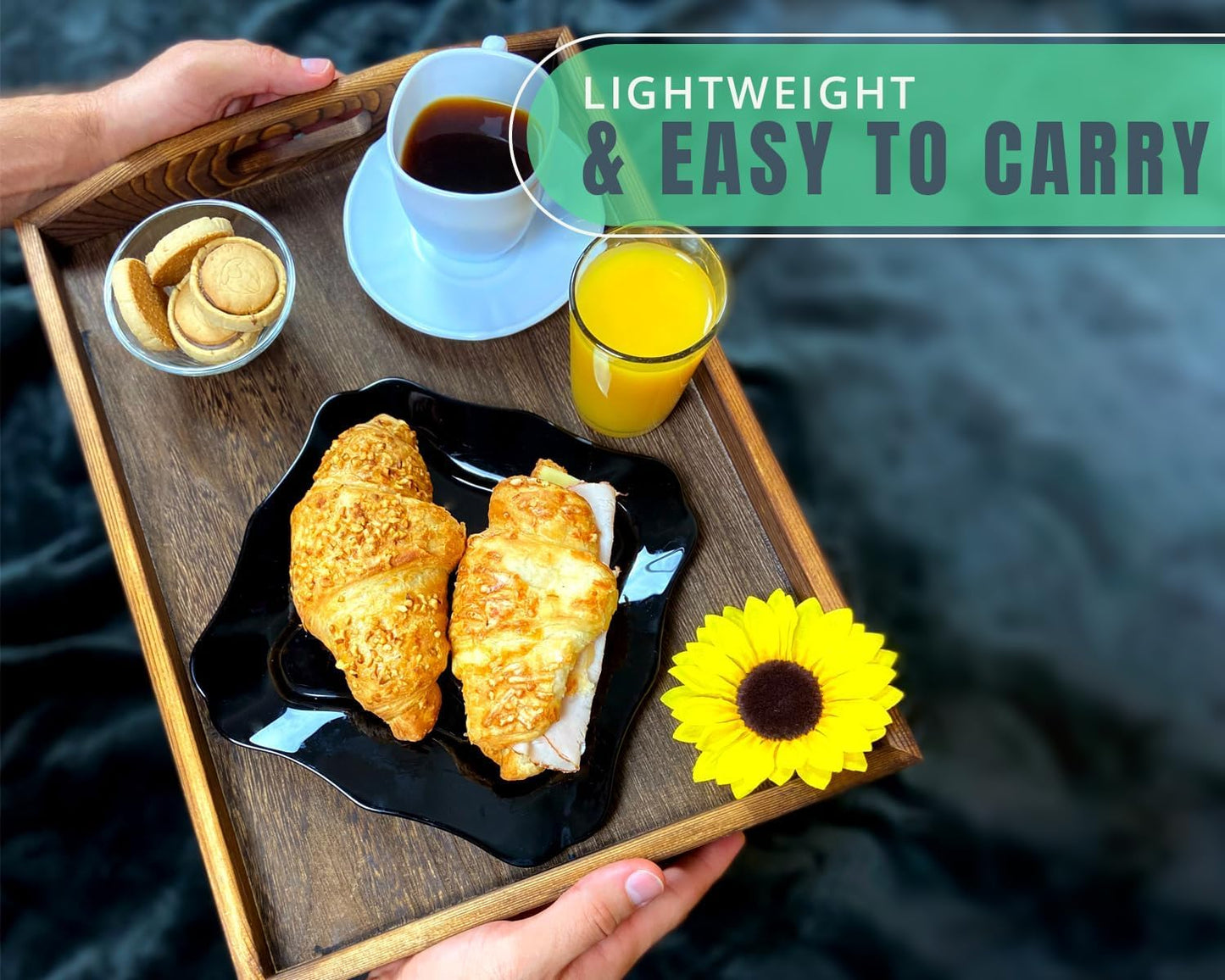 Serving Trays Set of 3 - Ottoman Wood Trays for Entertainment, Food and Décor - Rustic Farmhouse Distressed Finish - Stained Wood Brown