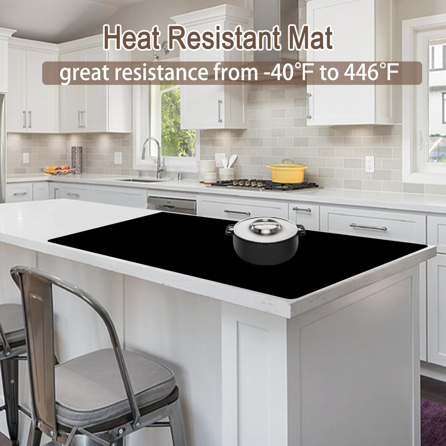 Silicone Mats for Kitchen Counter, 48"x32"(120cmx80cm) Large Heat Resistant Mat Kitchen Island Waterproof Countertop Protector Mat Nons-slip Extra Large Counter Mat, Black