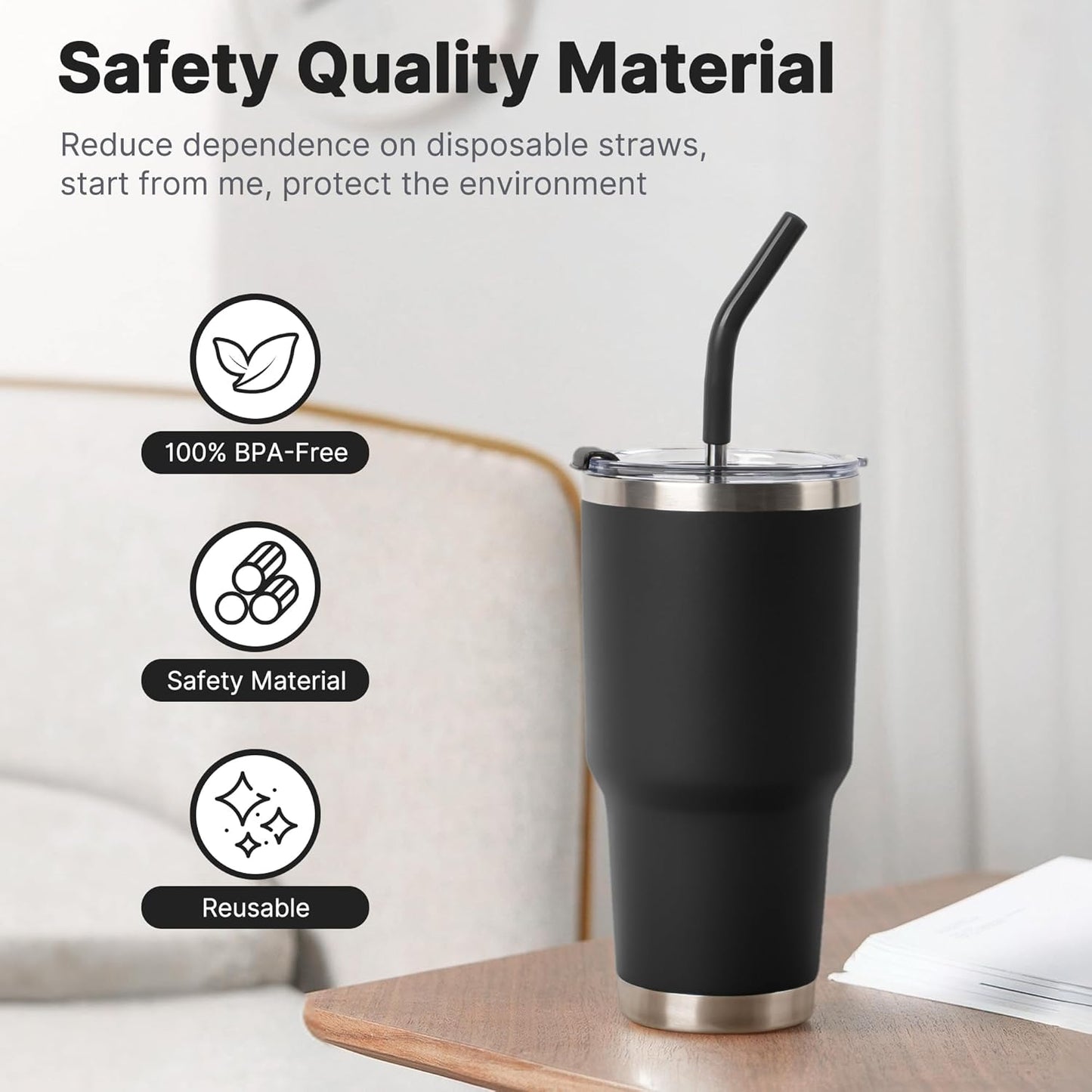 Metal Straws for 30 oz Yeti Tumbler, 5 Pcs Reusable Stainless Steel Straws with Silicone Tip for BJPKPK, RTIC, WETOWETO, Beast 30 oz Tumbler, Cleaning Brush, 1 Portable Bag