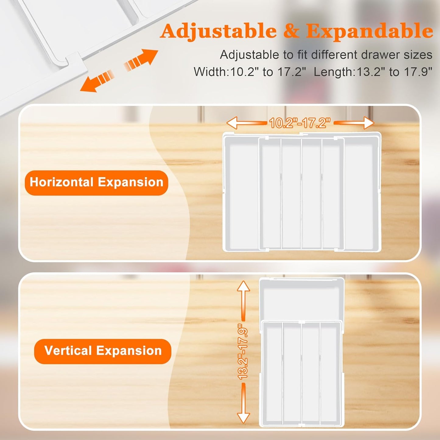 Expandable Large Silverware Organizer - BPA-Free Utensil Organizer for Kitchen Drawer, Adjustable Silverware Drawer Organizer Flatware Cutlery Tray for Spoons Forks Knives,10.2"-17.2" Wide