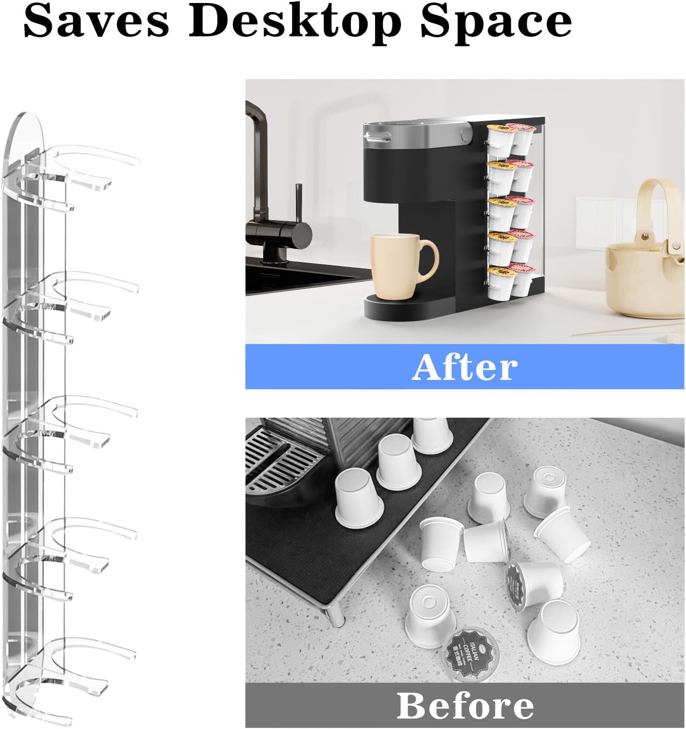 NiHome Acrylic Coffee Pod Capsule Holder for K-Cup Pods, Convenient for Coffee Machines, Space-Saving for Small Countertops - Accommodates 10 Capsules, Easy Installation, Wide Compatibility (2 Pack)