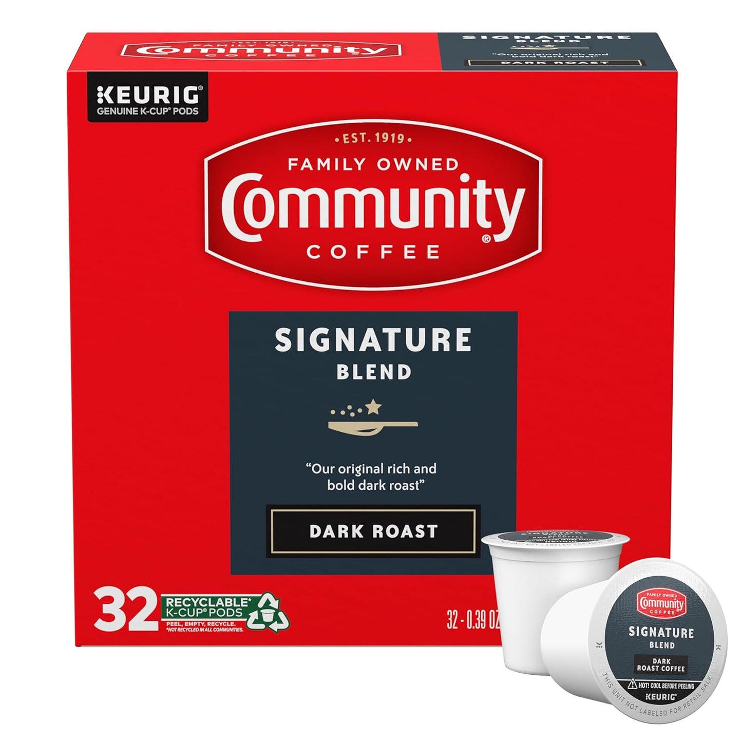 Community Coffee Signature Blend Dark Roast Single Serve Keurig K-Cup Pods 32 ct Box