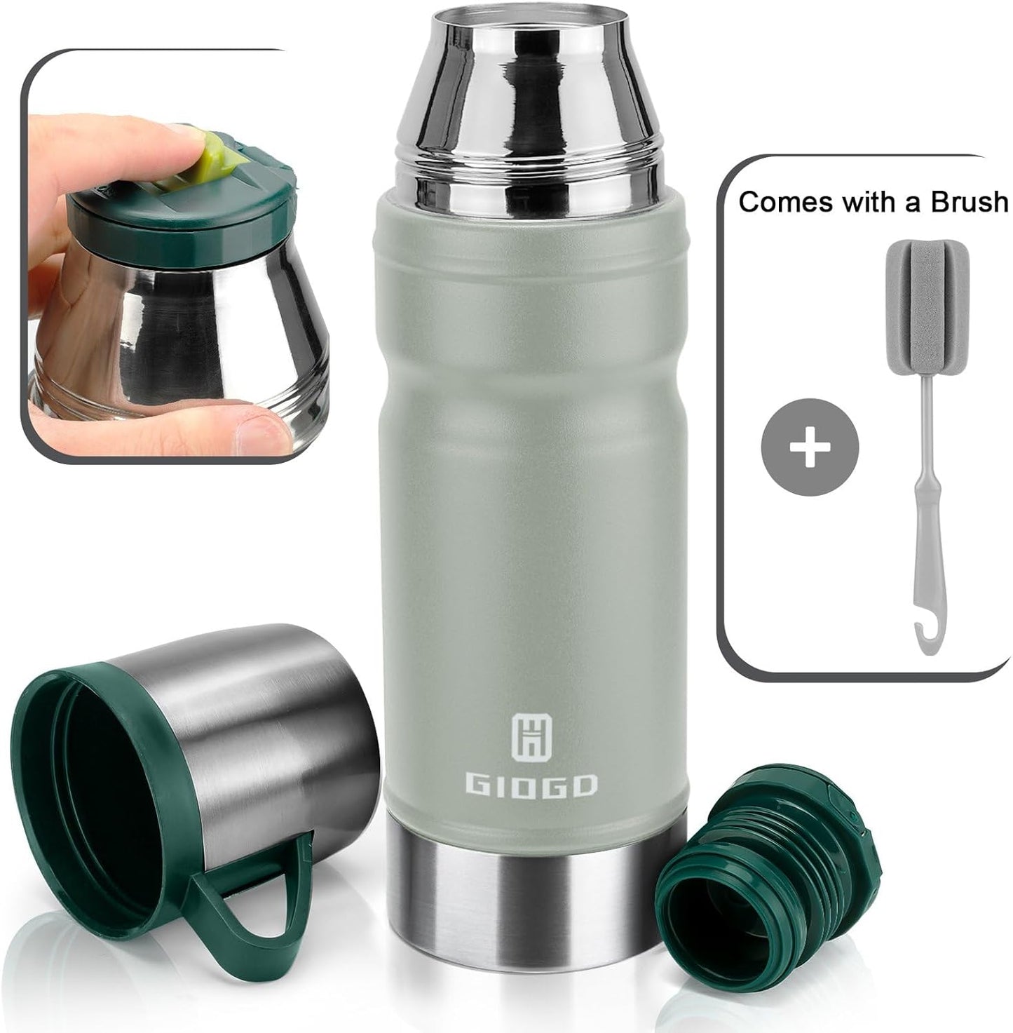 Vacuum Insulated Water Bottle Thermo Water Flask with Cup 680ml/23oz Stainless Steel Thermal Water Bottles Thermo for Hot and Cold Drinks Coffee Water(Light Gray,Single)