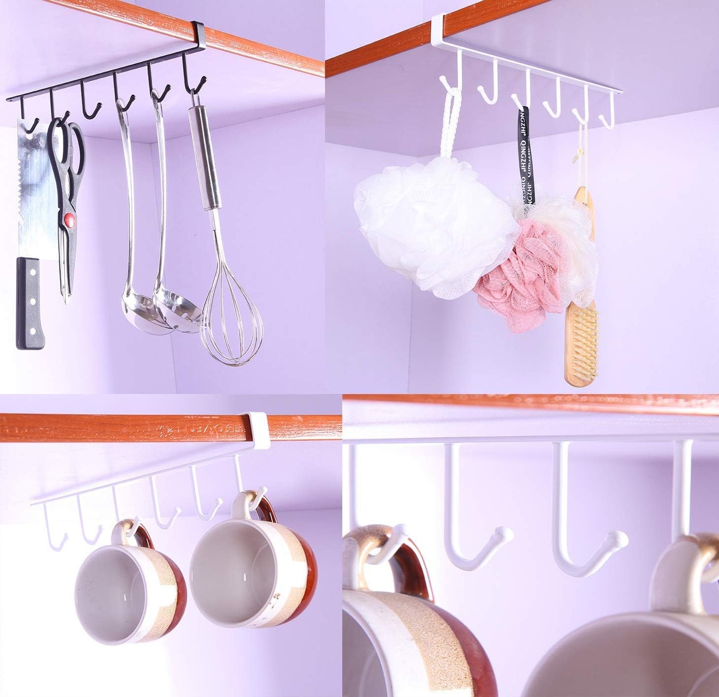 eywlwaar Mug Cups Cabinet Mug Hooks Kitchen Storage Hanging Hooks (4 Pack-White)