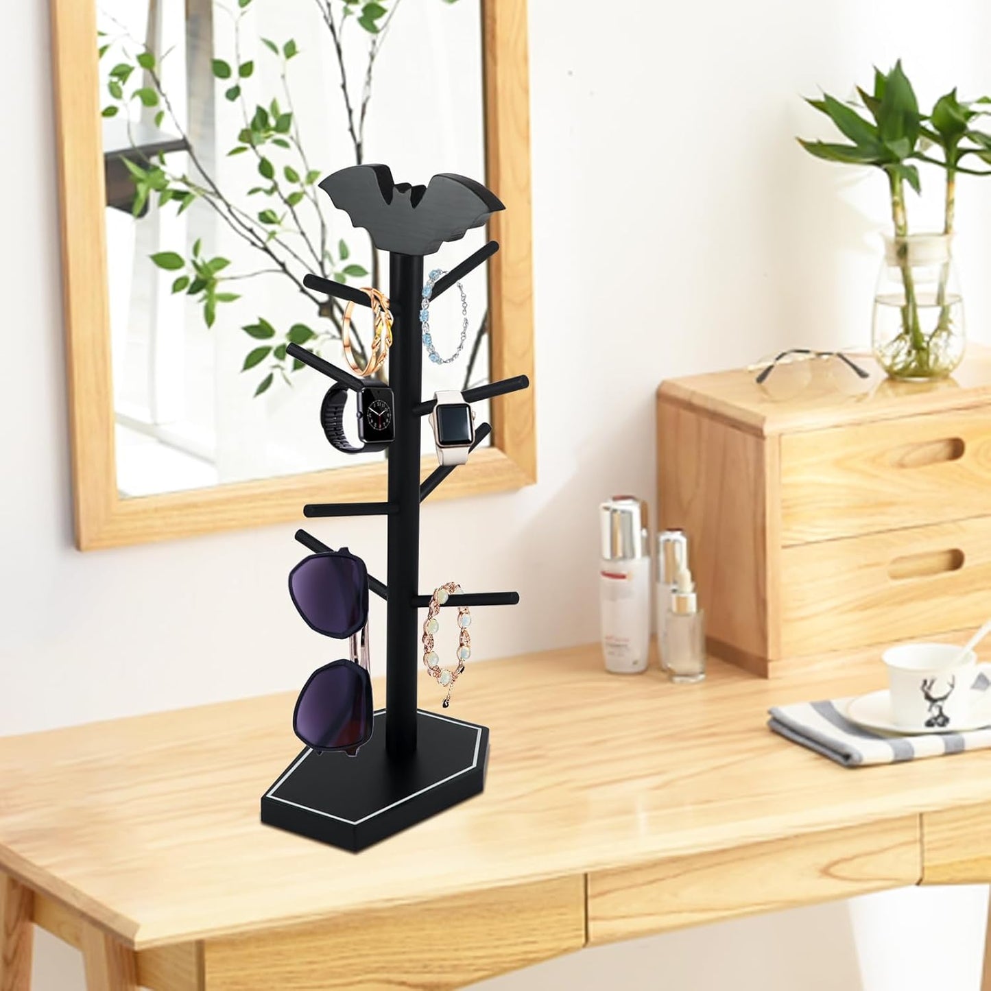 Bat Mug Holder Tree - 8 Hooks Coffee Mug Rack - Gothic Home Decor Wood Coffee Mug Tree for Countertop - Coffee Cup Holder for Halloween Kitchen Organizer & Coffee Bar Accessories (Coffin)