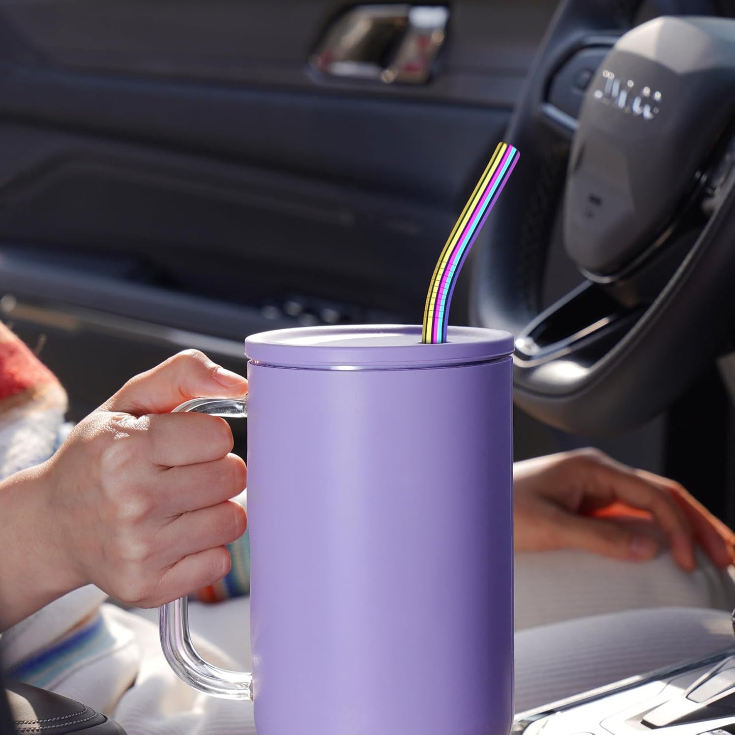 Tomorotec 8-Pack Bent Stainless Steel Straws for 40oz Stanley Tumblers, 12" Metal Straws for Stanley Cup with 1 Brush, Reusable Drinking Straws for Smoothies, Milkshakes, Dishwasher Safe (Iridescent)