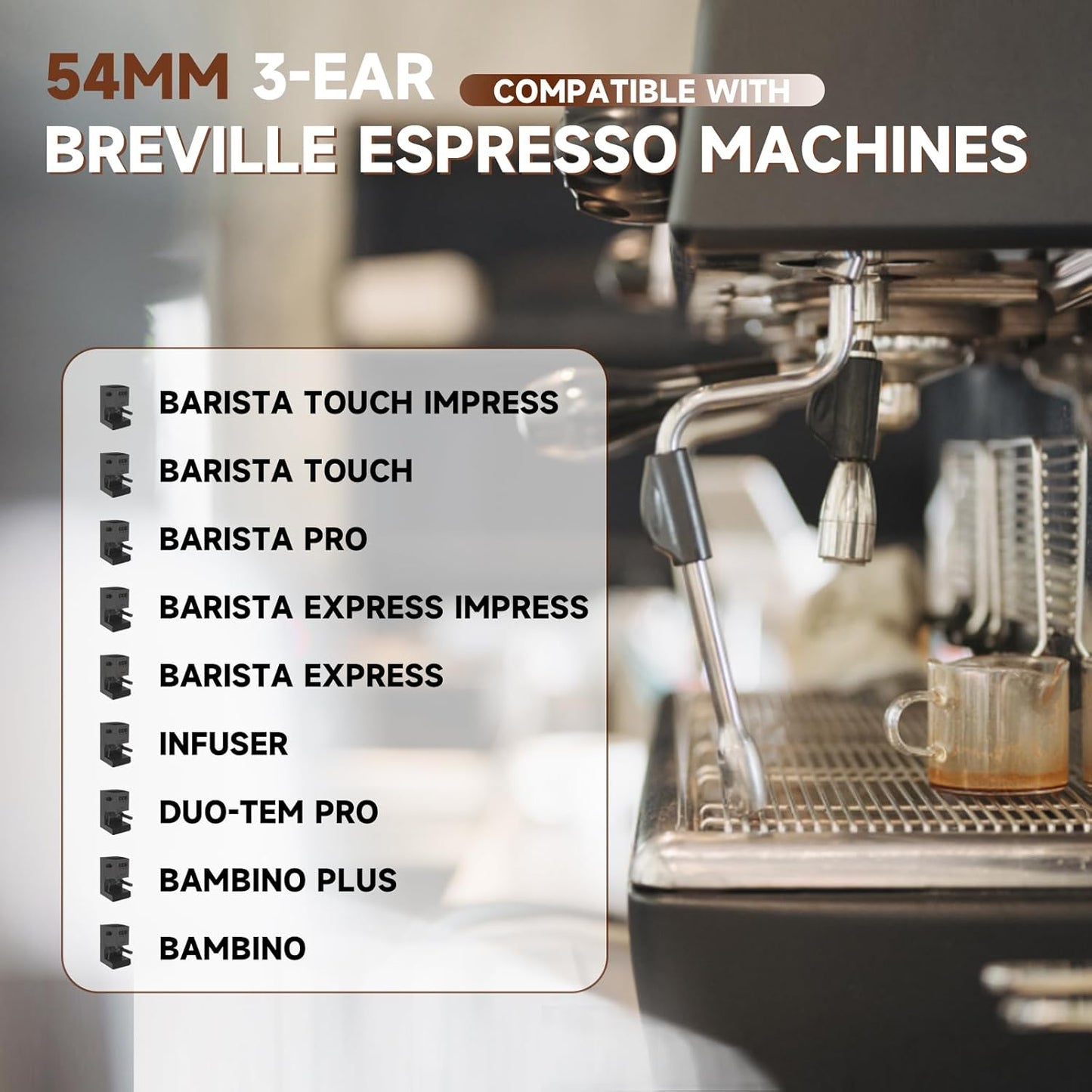 54mm Bottomless Portafilter with Double Shot Filter Basket & Wood Handle for Breville Barista Express Impress, Barista Touch Impress, Barista Pro, Infuser, Duo-Tem Pro, Bambino Plus Espresso Machine