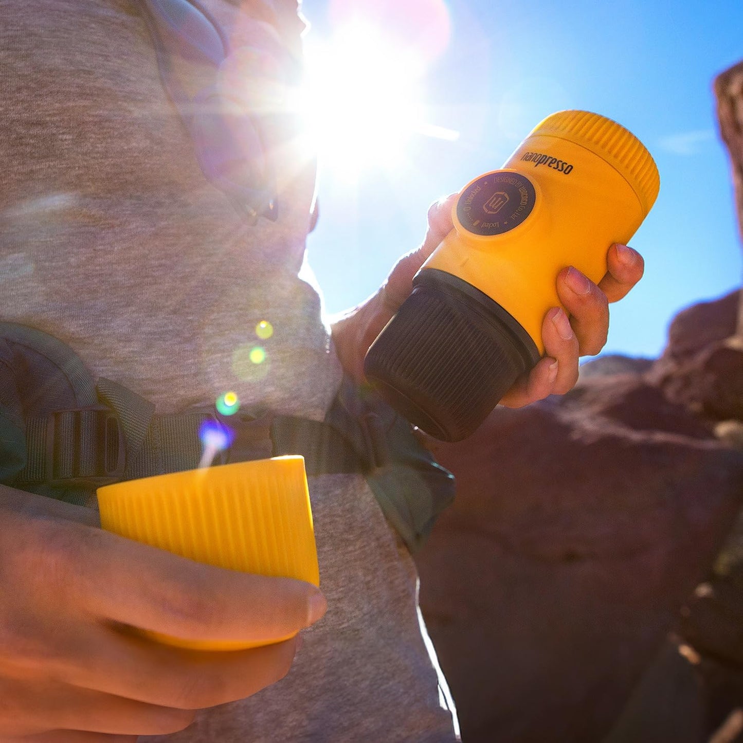 WACACO Nanopresso Portable Espresso Maker, Upgrade Version of Minipresso, 18 Bar Pressure, Mini Travel Coffee Machine, Manually Operated, Perfect for Camping and Hiking, Yellow