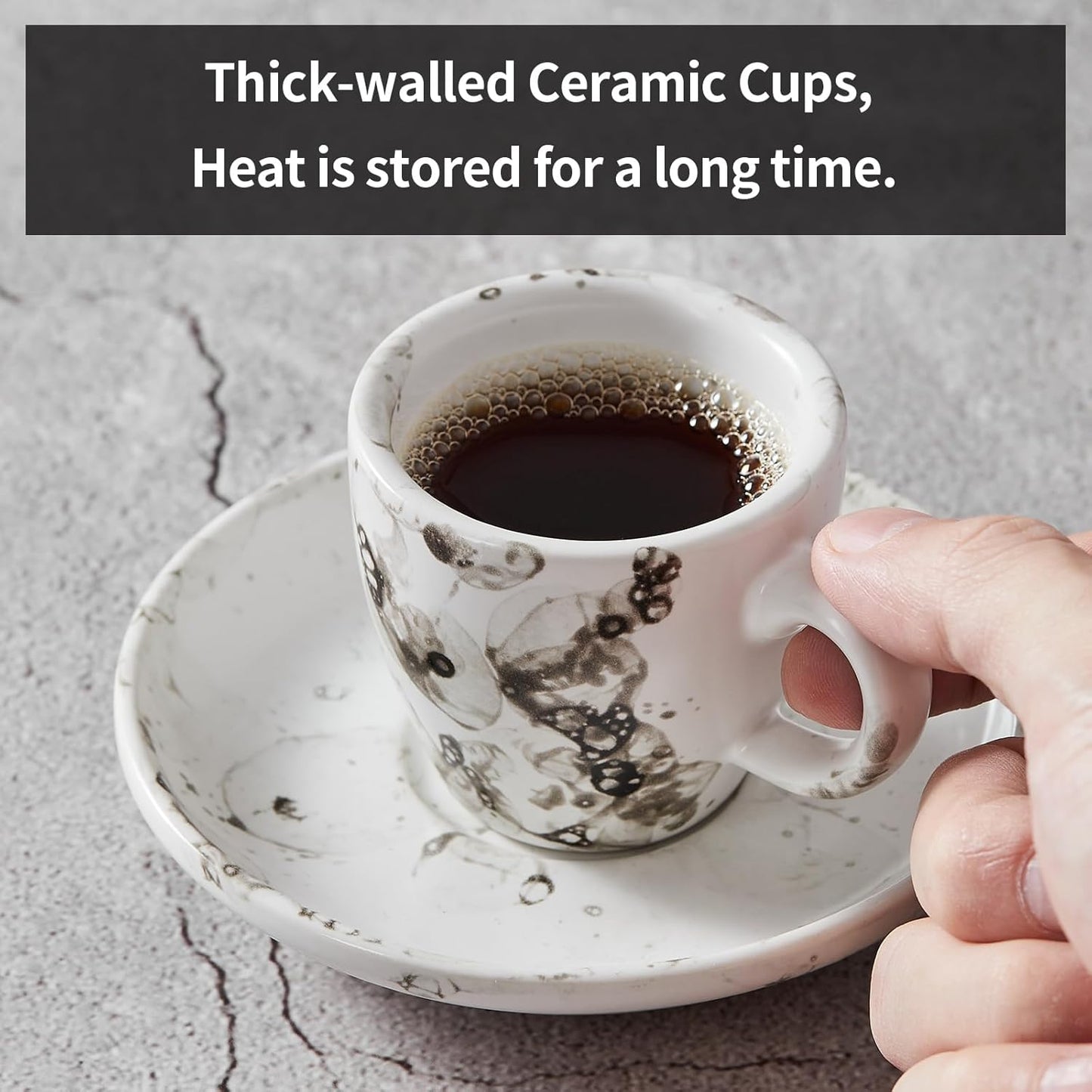 SIDUCAL Espresso Cups Set of 6,2 Ounce Ceramic Coffee Cups with Saucers,Porcelain Double Espresso Shot Cup Set,Gift Box for Boyfriend Gift(White)