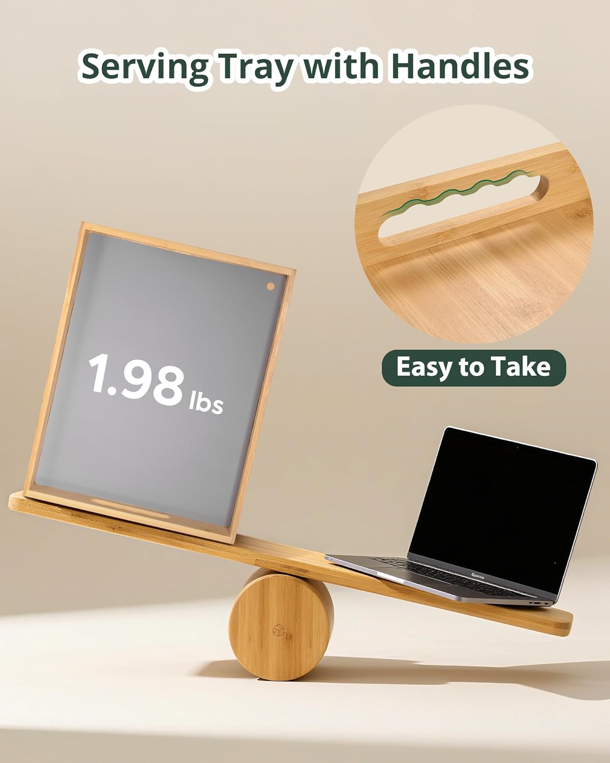 Bamboo Serving Tray, Breakfast in Bed Tray with Removable Silicone Mat, for Pantry Living Room Bathroom Tea Bar