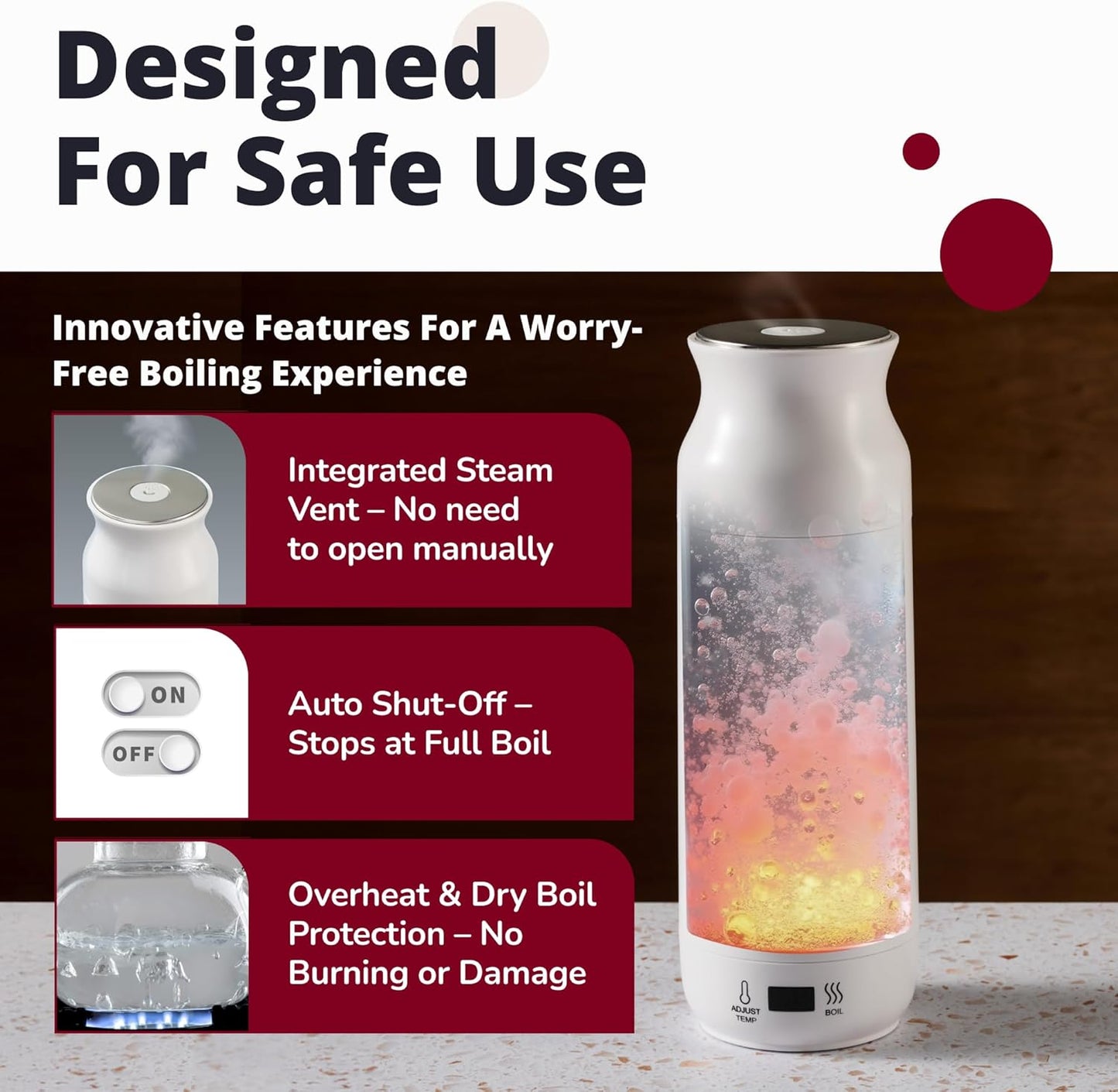 Electric Kettle - Travel Portable Heater for Coffee Tea Milk Soup - Stainless Steel Travel Water Boiler tea pot with Temperature Control - LED - Automatic Power Off - 450ml - Kitchen Appliance