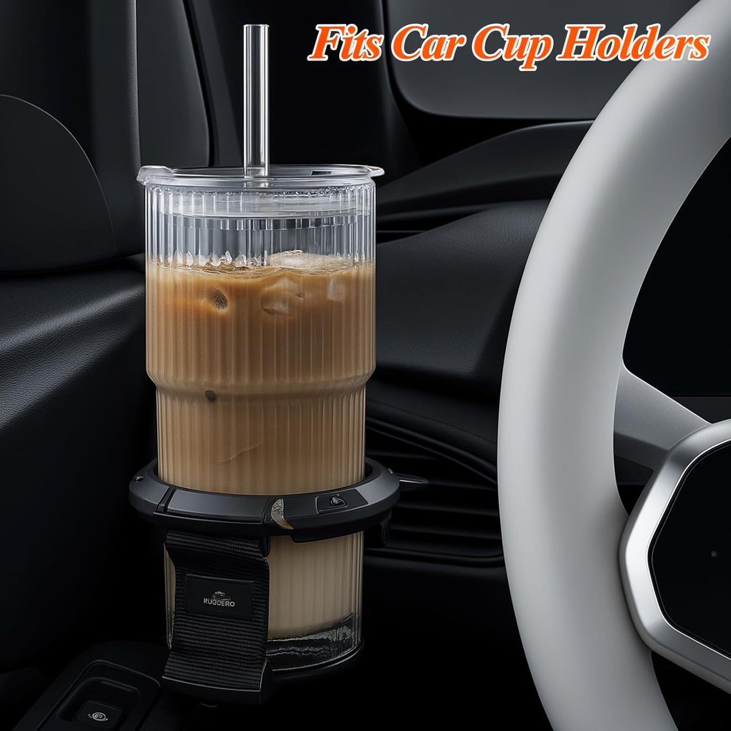 20 oz Ribbed Glass Tumblers with Lids and Straws – Set of 4 Thickened Glassware, Elegant Durable Ribbed Drinking Glasses Bulk for Iced Coffee Cups, Cocktails, Smoothies, Juice, Hot or Cold Beverages