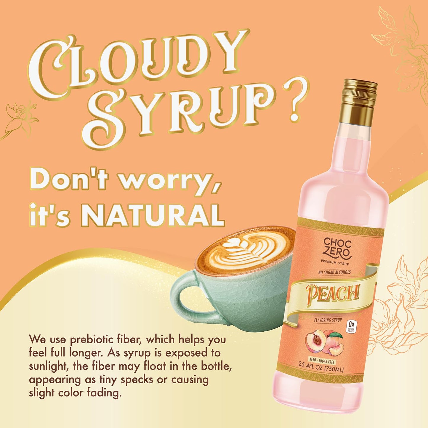 ChocZero Peach Syrup – Sugar Free Flavoring Syrup for Coffee, Tea & Cocktails – Keto Friendly, Low Carb, No Sugar Alcohols, Vegan & Gluten Free – 25.4 Fluid Ounces