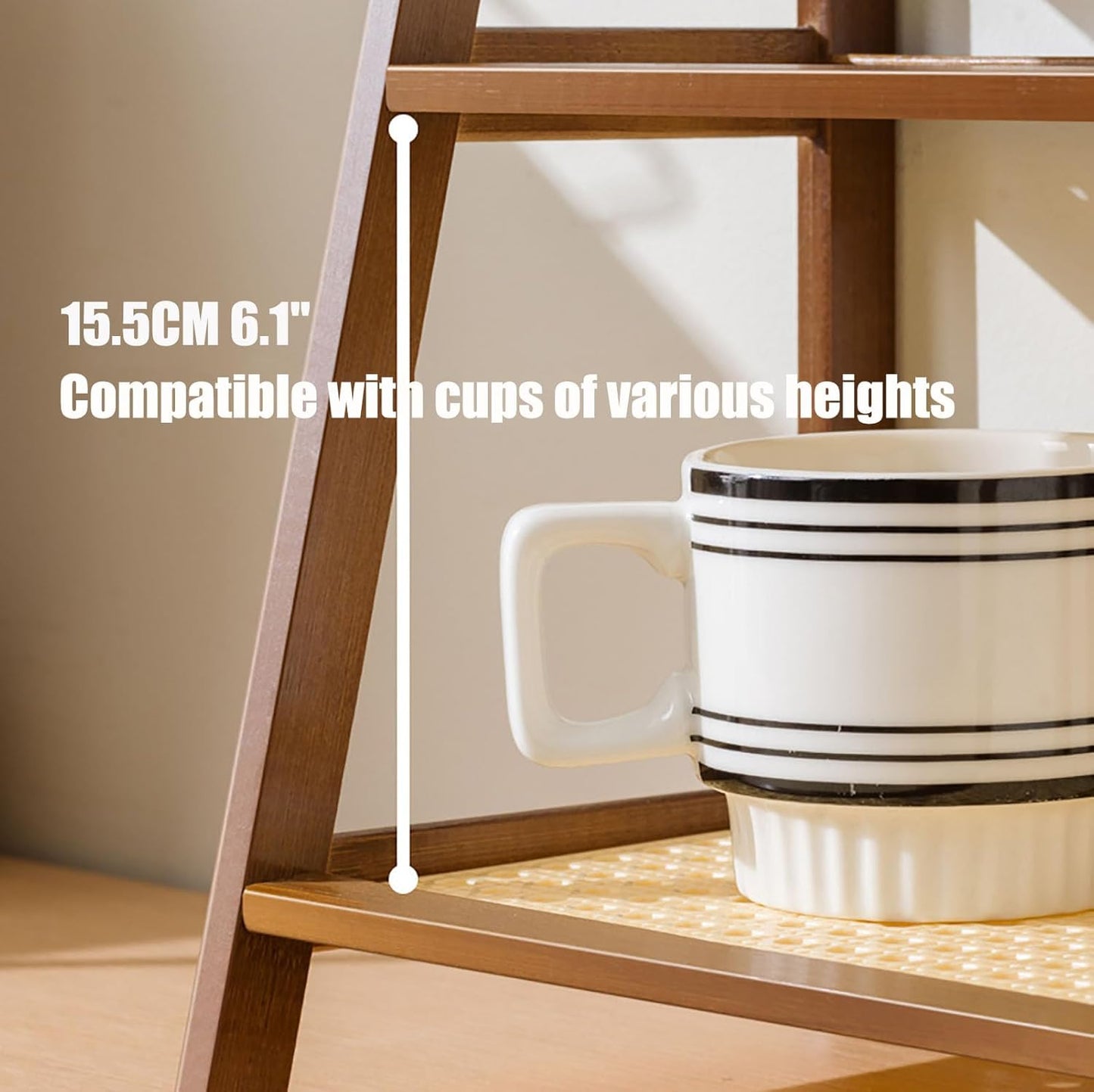 KISKIS Cup Mug Holder Wooden & bamboo look, Non-Slip Coffee Cup Rack Organizer, Bathroom Stand Storage Shelf with 2 Tier, Kitchen Countertop Spice Rack