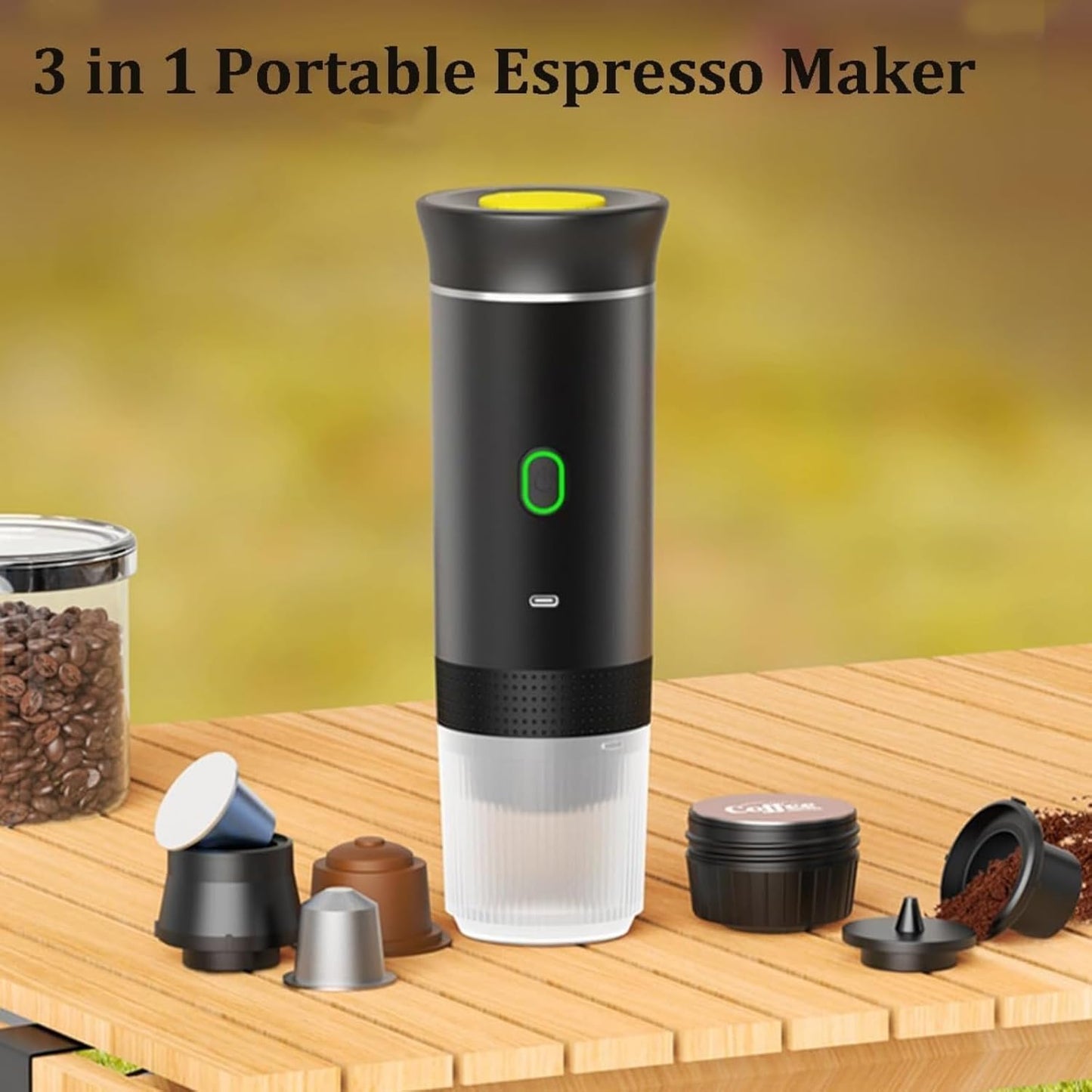 Esprova Portable Espresso Machine, Portable Electric Coffee Maker for Travel Camping, 3-in-1 Self-Heating Espresso Maker, Compatible with Ground Coffee and Capsules, Compact Lightweight (White)