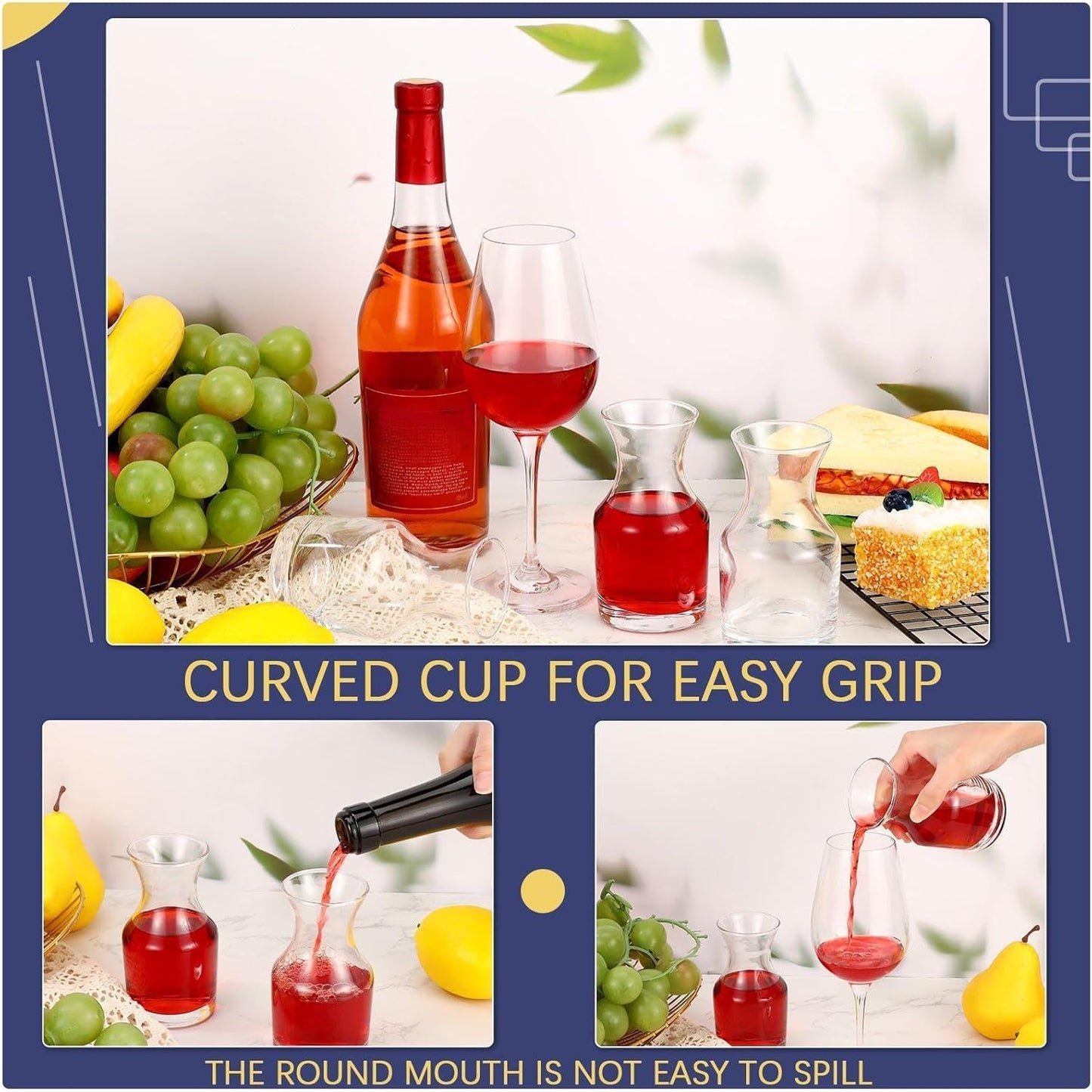 6 Pack Single Serving Wine Carafe Glass Small Mini Carafe Individual Wine Refill Decanter for Dinner Parties Tastings Bars Restaurants (7.7 oz)