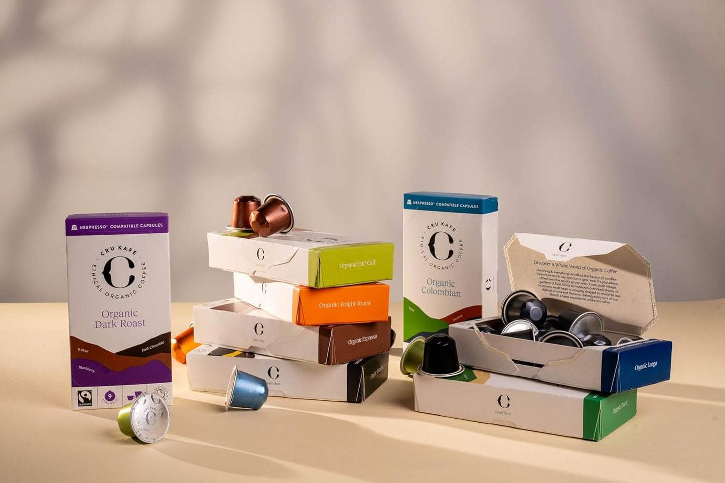 CRU Kafe Discovery Set Organic Coffee Pod, 50 Pods (5 Packs of 10 Coffee Capsules) Compatible with Nespresso OriginalLine