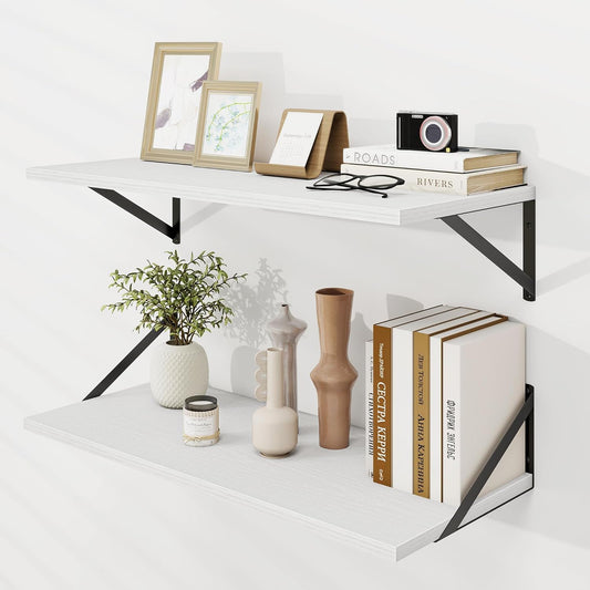 Dreamland Floating Shelves for Wall, 12 Inch Deep Floating Shelves Set of 2, 30W x 12D Large Wall Shelf with Sturdy Metal Brackets for Living Room, Bathroom, Bedroom and Kitchen, White
