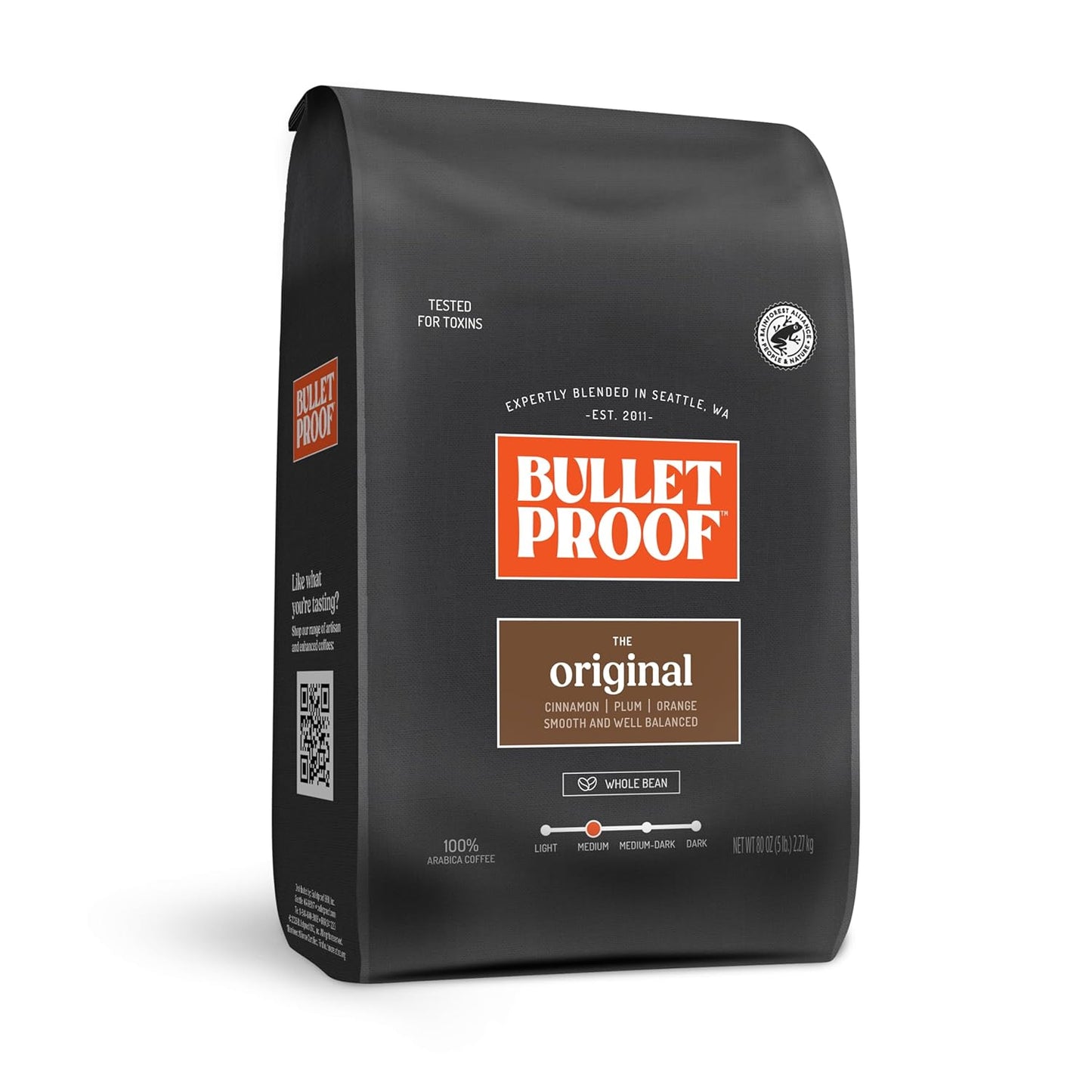 Bulletproof Original Medium Roast Whole Bean Coffee, 5 Pounds (bulk), 100% Arabica Beans, Clean Coffee Tested for Toxins, Packaging May Vary