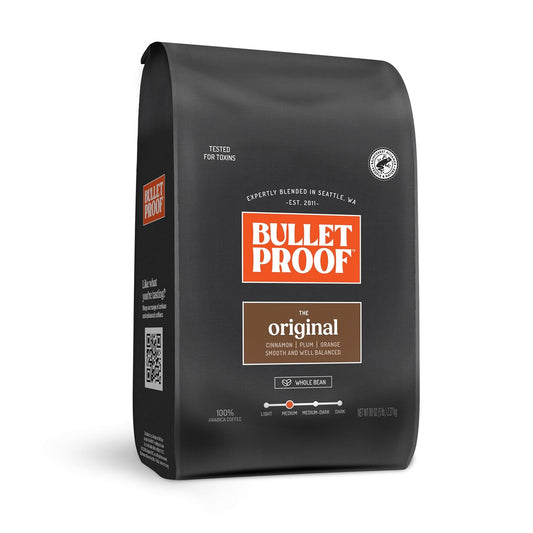 Bulletproof Original Medium Roast Whole Bean Coffee, 5 Pounds (bulk), 100% Arabica Beans, Clean Coffee Tested for Toxins, Packaging May Vary