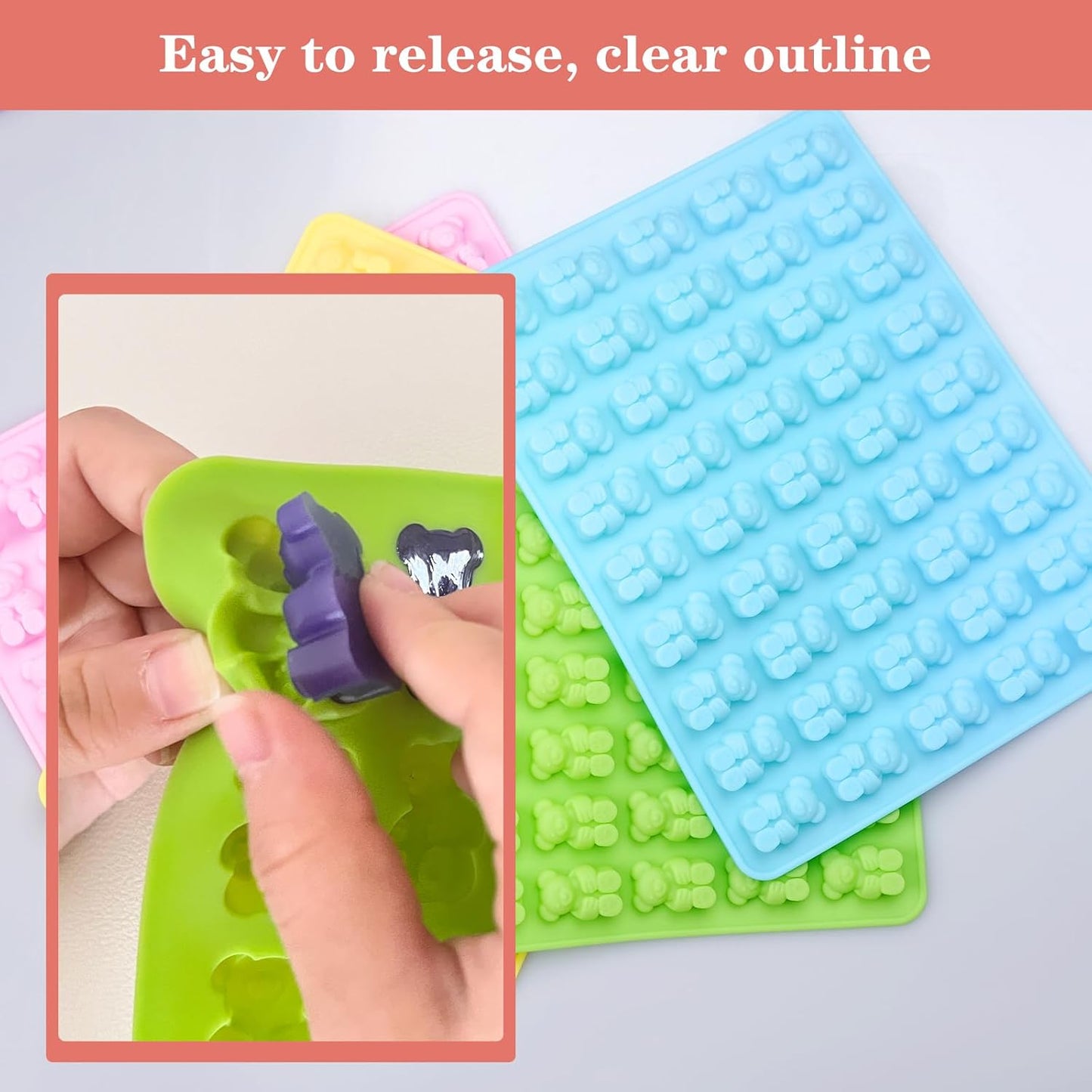 Large Gummy Bear Molds Candy Molds, No Stick Chocolate Candy Gummy Molds,Gummie Molds Premium Silicone,Pack of 4 with 2 Droppers