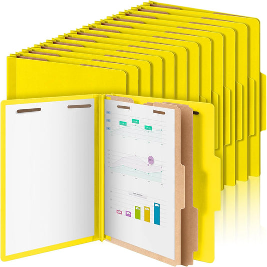 60 Pcs Classification Folders Letter Size, 2 Divider Pressboard File Folders with 3. 5 Inch Expansion, 2 Prongs Fastener, Heavy Duty Office File Organizers for Teachers, Medical (Yellow)
