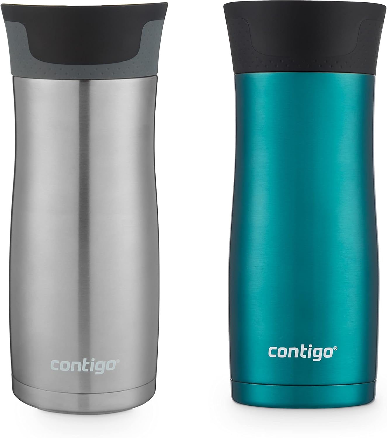 Contigo AUTOSEAL West Loop Vacuum-Insulated Stainless Steel Travel Mug with Easy-Clean Lid, 16oz., 2 Pack, Spirulina, Stainless Steel