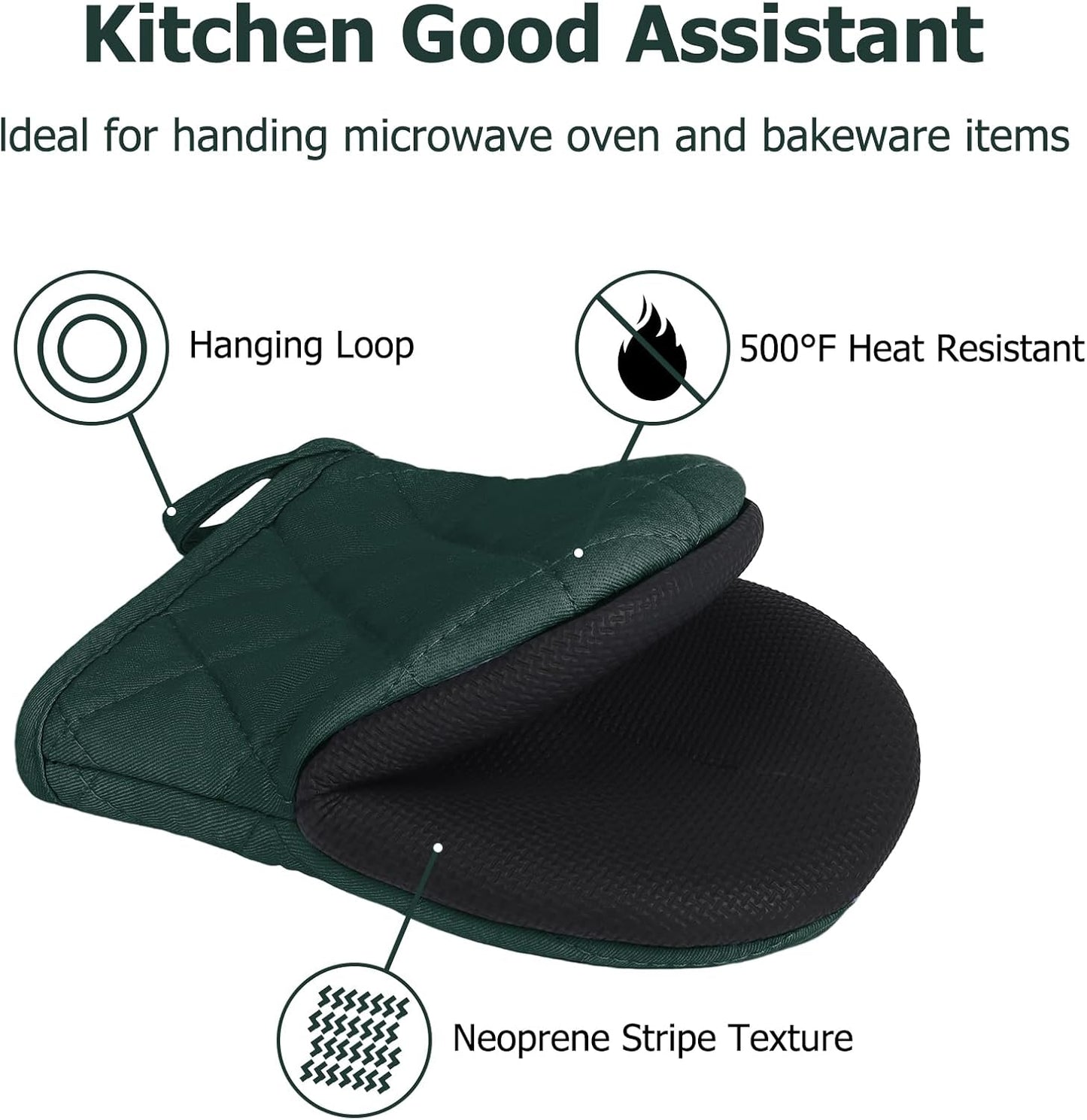 Oven Mitts and Pot Holders Set, Pack of 4, Heat Resistant Silicone Kitchen Mini Oven Mittens for 500 Degrees, Mini Oven Gloves and Hot Pads for Baking Grilling Barbecue Microwave Machine Washable