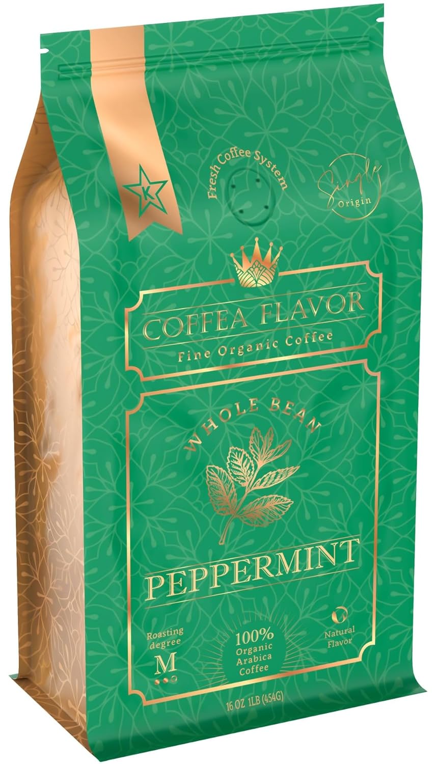 Mint Flavored Whole Bean Coffee – 100% Arabica, Single Origin, Medium Roast, Naturally Sweetened, Refreshing and Invigorating – by Coffea Flavor