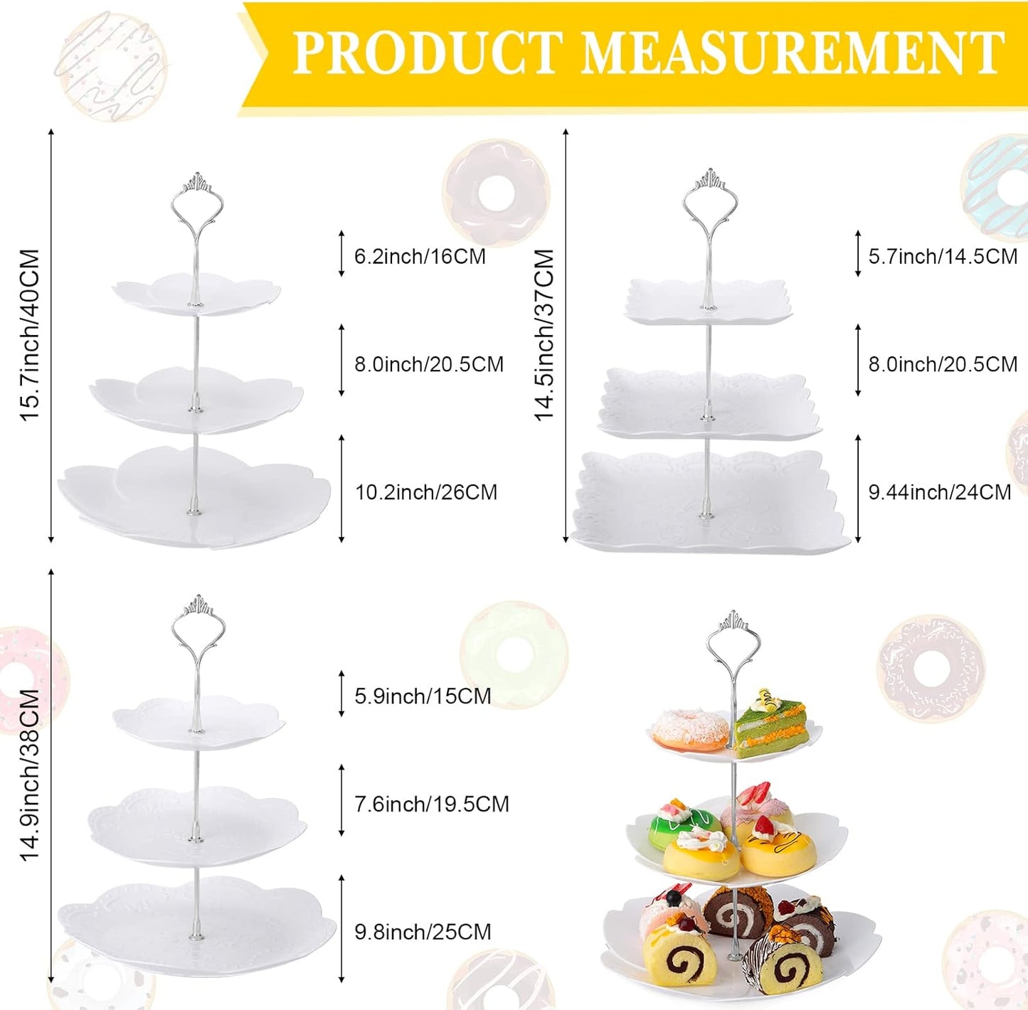 Sawysine 6 Pack 3 Tiers Dessert Stand Plastic Cupcake Stand Serving Trays Cupcake Display Stand Cookie Tray for Party and Platter for Home(Silver)