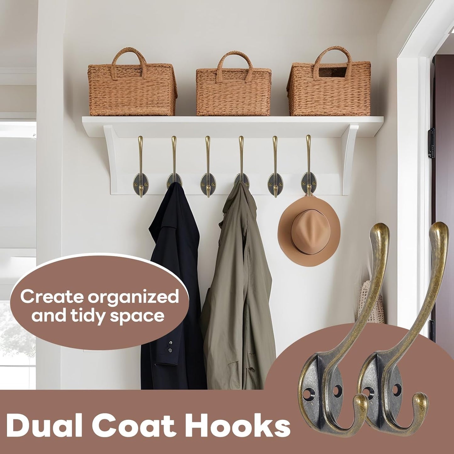 Wall Hooks for Hanging, 25-Pack Heavy Duty Metal Coat Hooks, for Living Room, Bathroom, Kitchen, Bedroom for Towel, Hat, Key, Closet, Bag (Bronze)