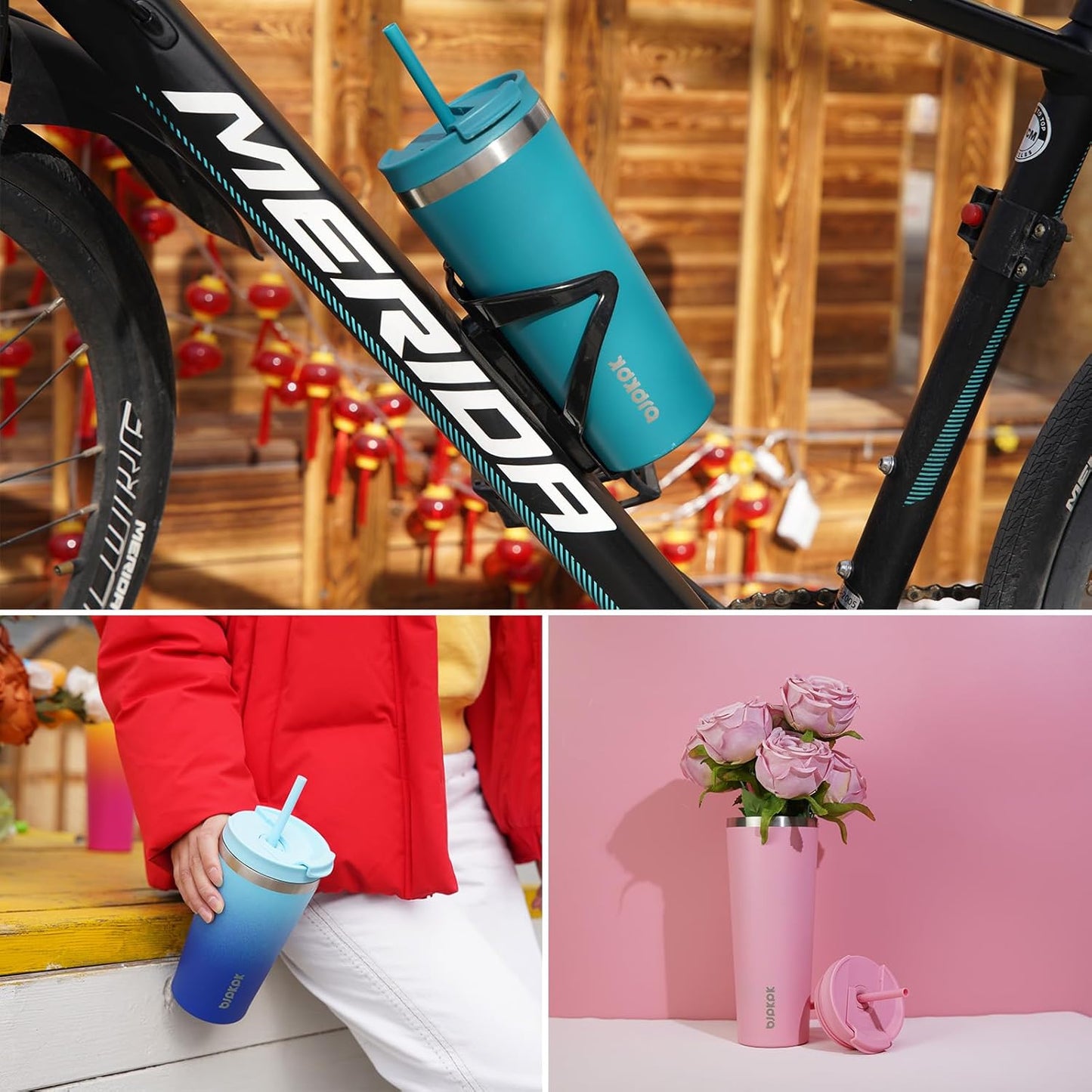 BJPKPK 18oz Insulated Tumbler With lid And Straw Stainless Steel Tumblers Travel Coffee Mug Reusable Thermal Cup,Black Leopard