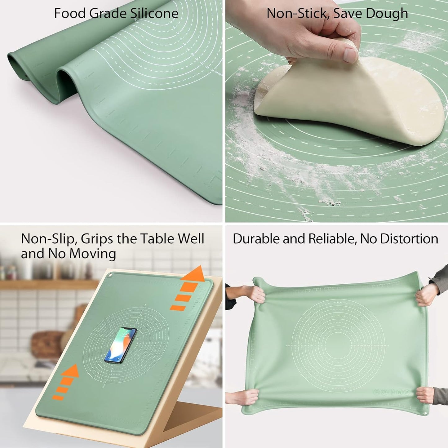 28"X20" Silicone Baking Mat Extra Large Non-stick Pastry Mat with High Edge, Dough Rolling Board for Pastry, Macarons, Pies, Bread, Cookies, Pizza, Fondant, Pasta, Food Grade Silicone Baking Supplies