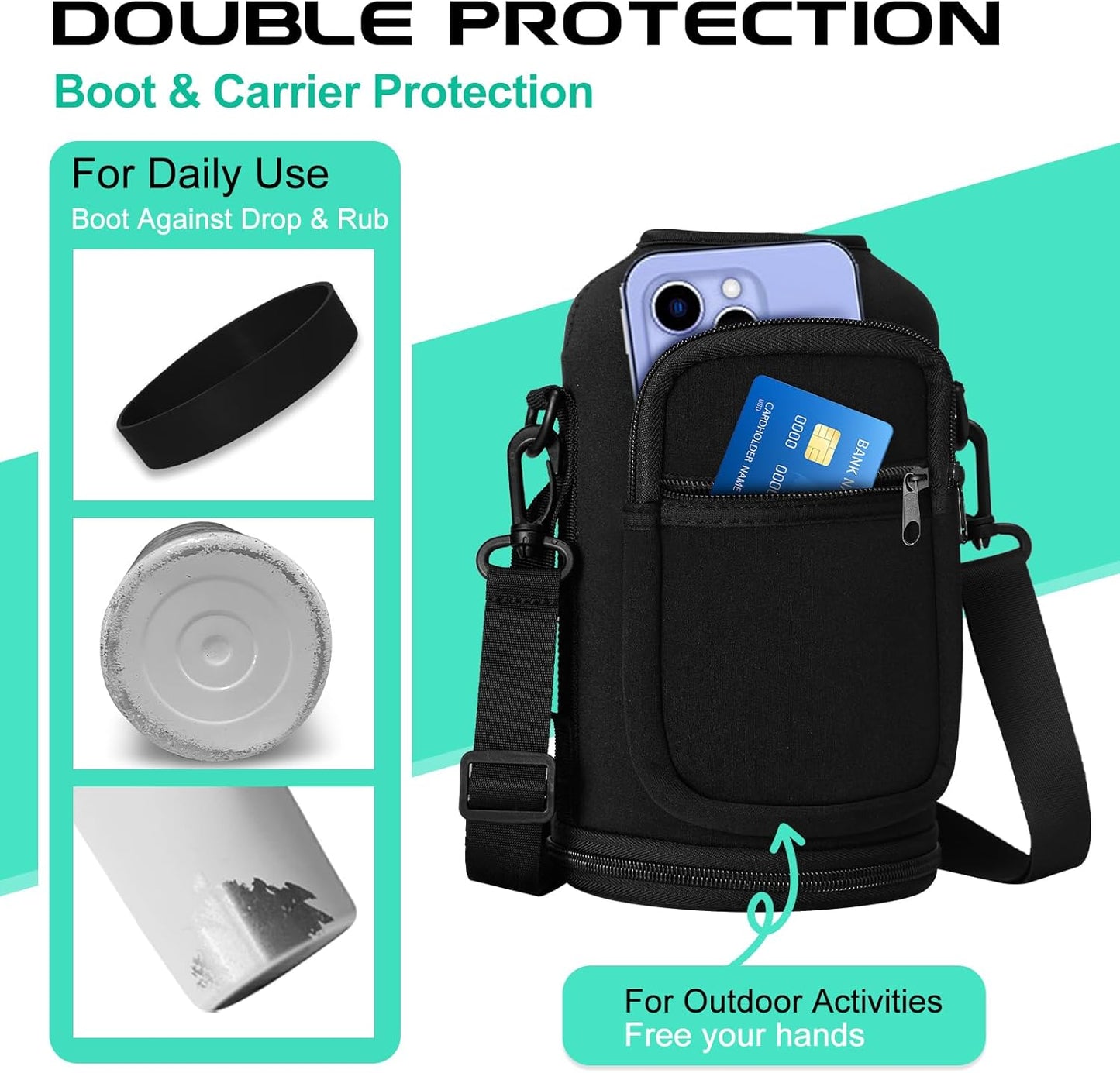 64OZ Stainless Steel Water Bottle with Paracord Handle, Straw/Spout Lid, Half Gallon Vacuum Insulated Water Flask Jug, Leak-Proof Large Sports Jug for Biking Travel Camping