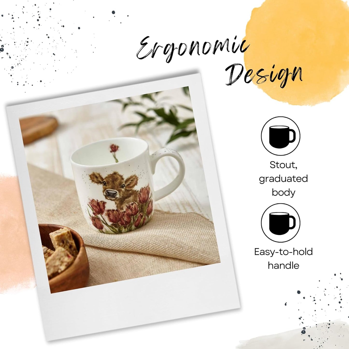 Royal Worcester Wrendale Designs Bessie Cow Mug | 14 Ounce Large Coffee Mug with Cow Design | Made from Fine Bone China | Microwave and Dishwasher Safe