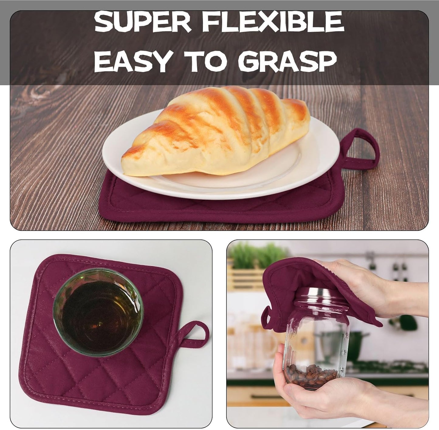 Oven Mitts and Pot Holders Set, Pack of 4, Heat Resistant Silicone Kitchen Mini Oven Mittens for 500 Degrees, Mini Oven Gloves and Hot Pads for Baking Grilling Barbecue Microwave Machine Washable