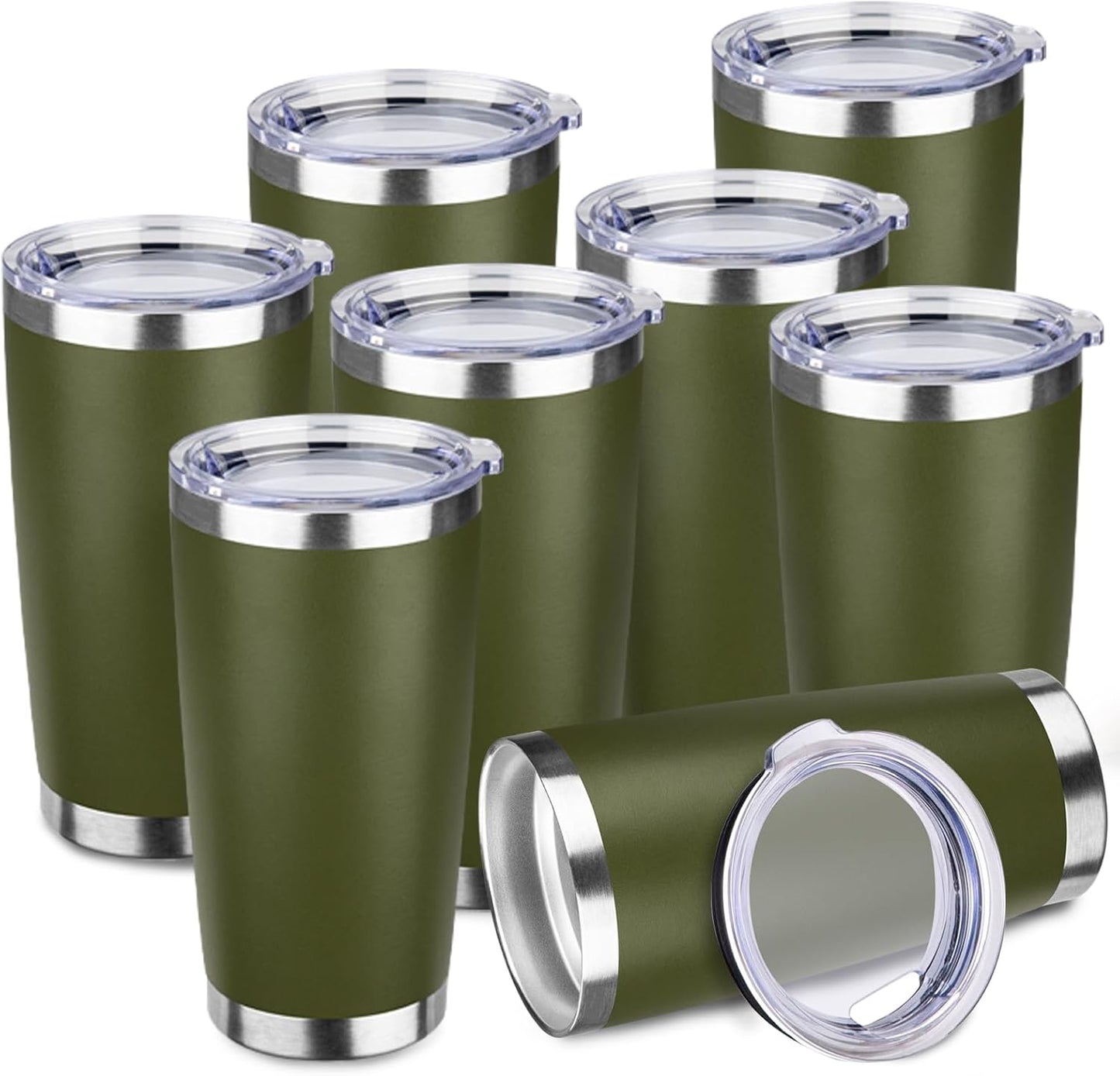 StarSpeed 20oz Tumbler Bulk with Lid, Stainless Steel Insulated Tumblers Double Wall Vacuum Insulated Travel Mug, Powder Coated Coffee Cups for Hot and Cold Drinks(Navy Green,8)