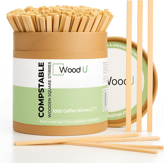 Premium 7" Wooden Coffee Stir Sticks - Eco Friendly Square-End Coffee Stirrers Sticks 1000-Pack