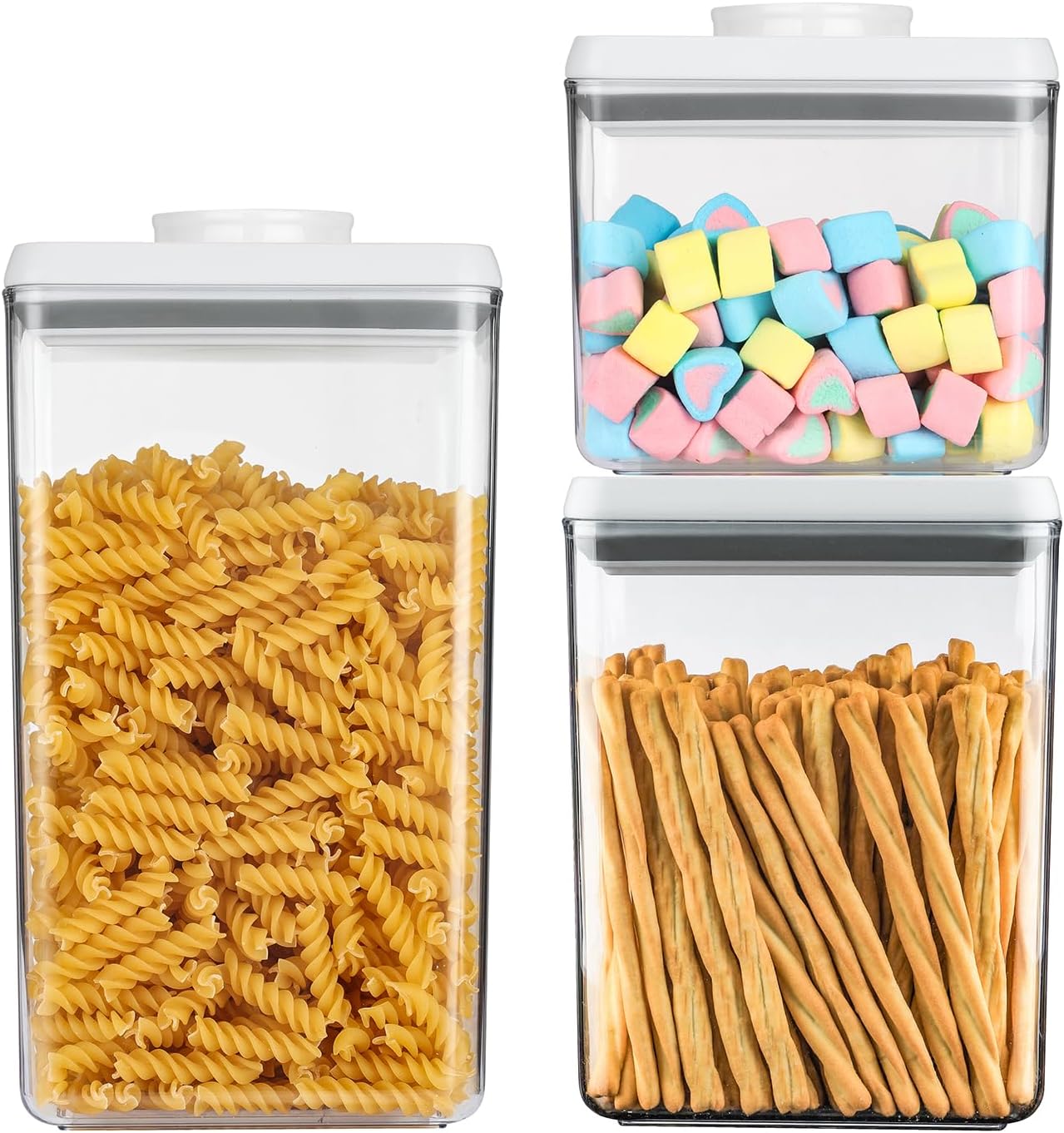 Food Airtight Containers storage with Lids 3 Pack (1800ml + 1200ml + 500ml) One Button Open/POP UP/Kitchen Storage Organization for Coffee Tea Brown Sugar Cereals