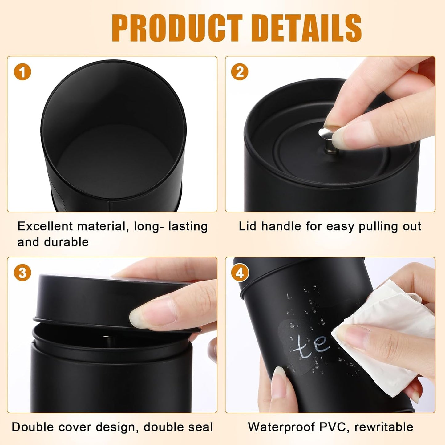 Tanlade 10 Pcs Tea Tin Canister Metal Round Can with Airtight Lid Double Sealed Tea Tin Canisters, with 1 Erasable Chalk Marker and 16 Stickers for Loose Leaf Coffee Sugar, 16 oz