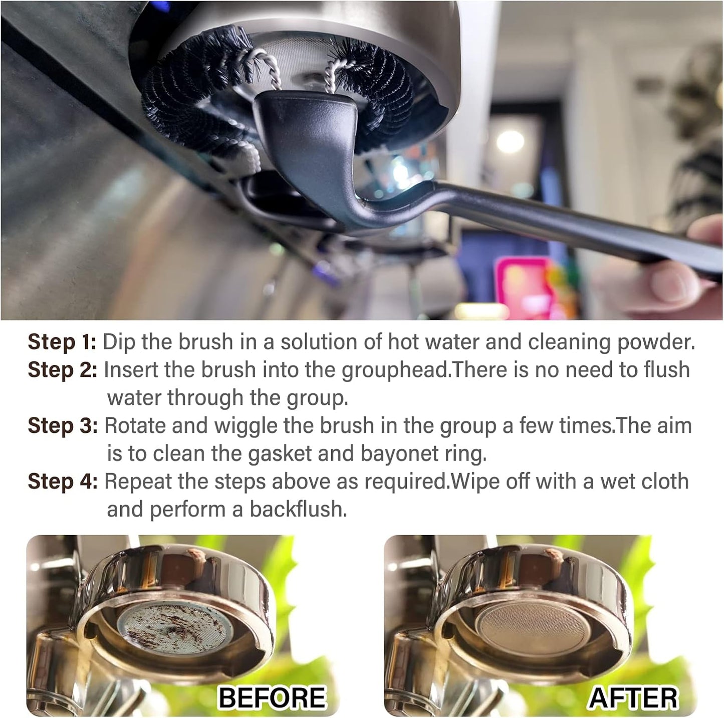 Espresso Coffee Machine Cleaning Brush, 58mm Group Head Portafilter Brush Cleaner, Detachable 360° Nylon Bristles, Barista Brew Head Cleaning Tool for Home Kitchen