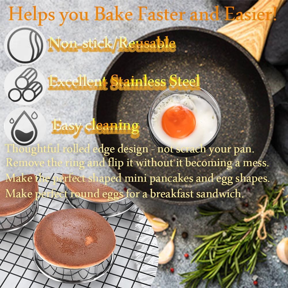 12packs Crumpet Rings 4 Inch English Muffin Rings Stainless Steel Double Rolled Nonstick Metal Round Tart Ring Molds for Cookie Cooking Baking