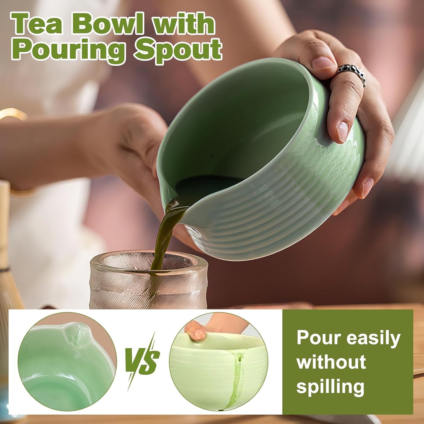 Matcha whisk Set, 8 PCS Ceramic Matcha Kit, Matcha Tea Set with Whisk, Ceramic Bowl, Sifter, Scoop, Holder, Stand, and Tea Towel, Gift for Matcha Lover