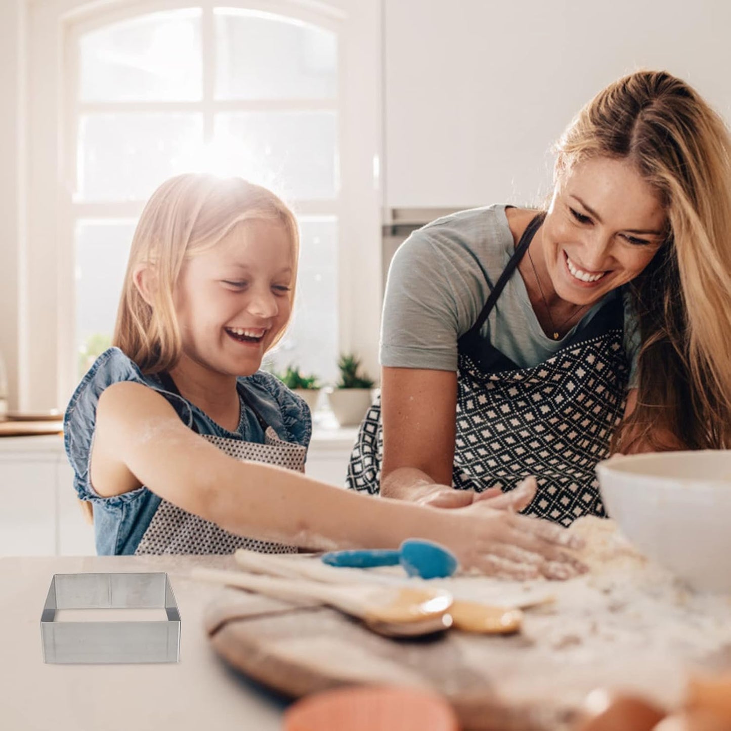 Luxshiny Stainless Steel Cake Ring Set Adjustable Square Baking Molds for Diy Desserts 5 Inch Pastry Rings for Cake Mousse and Baking