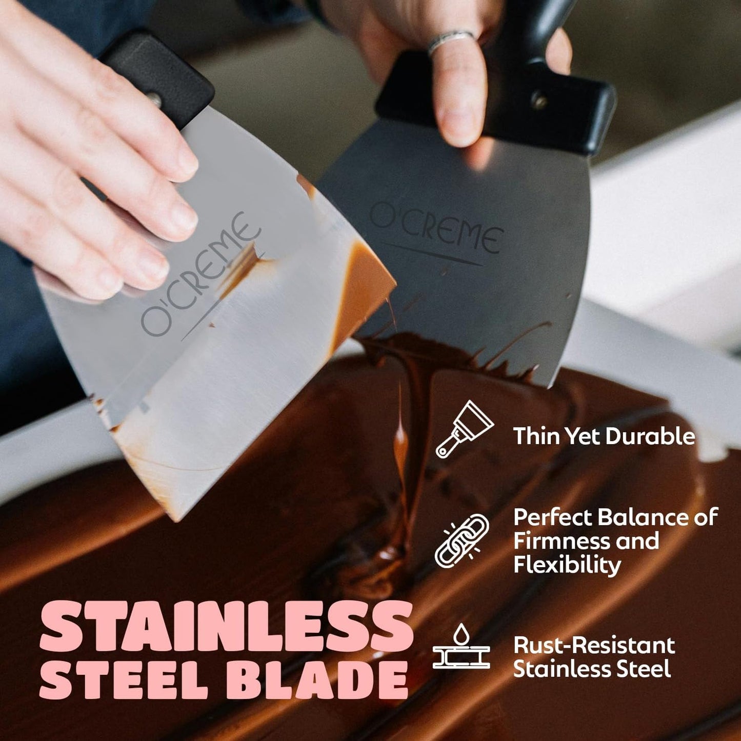 O'Creme Coating Spatula for Chocolate - Stainless Steel Chocolate Thermostat Spatula Dough Scraper (7.9 x 3.9 inch) – Heavy-Duty & Multipurpose Baking Tool, Cake Leveler, Icing Smoother