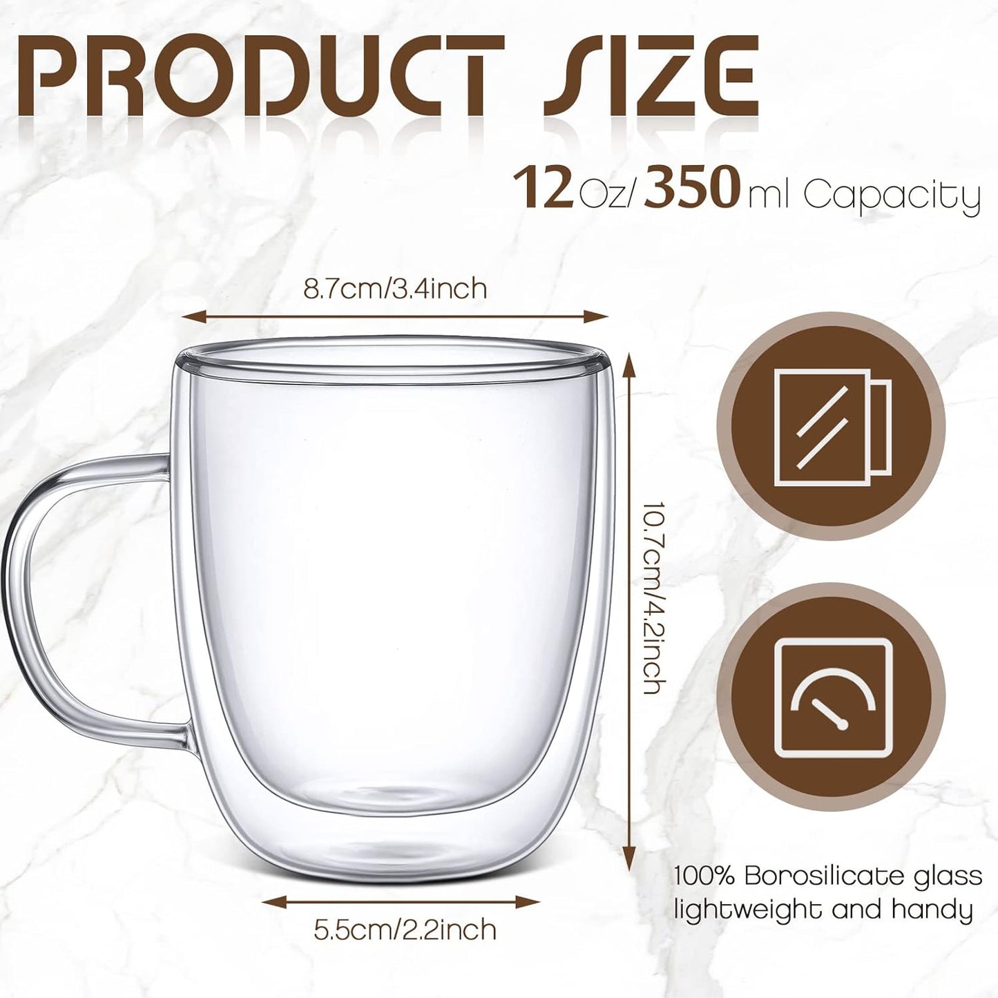 Gerrii Espresso Cups Double Walled Espresso Shot Glass with Handle Cups Insulated Clear Small Shot Glasses for Cappuccino Latte Hot Beverage(8 Pcs,12 oz)