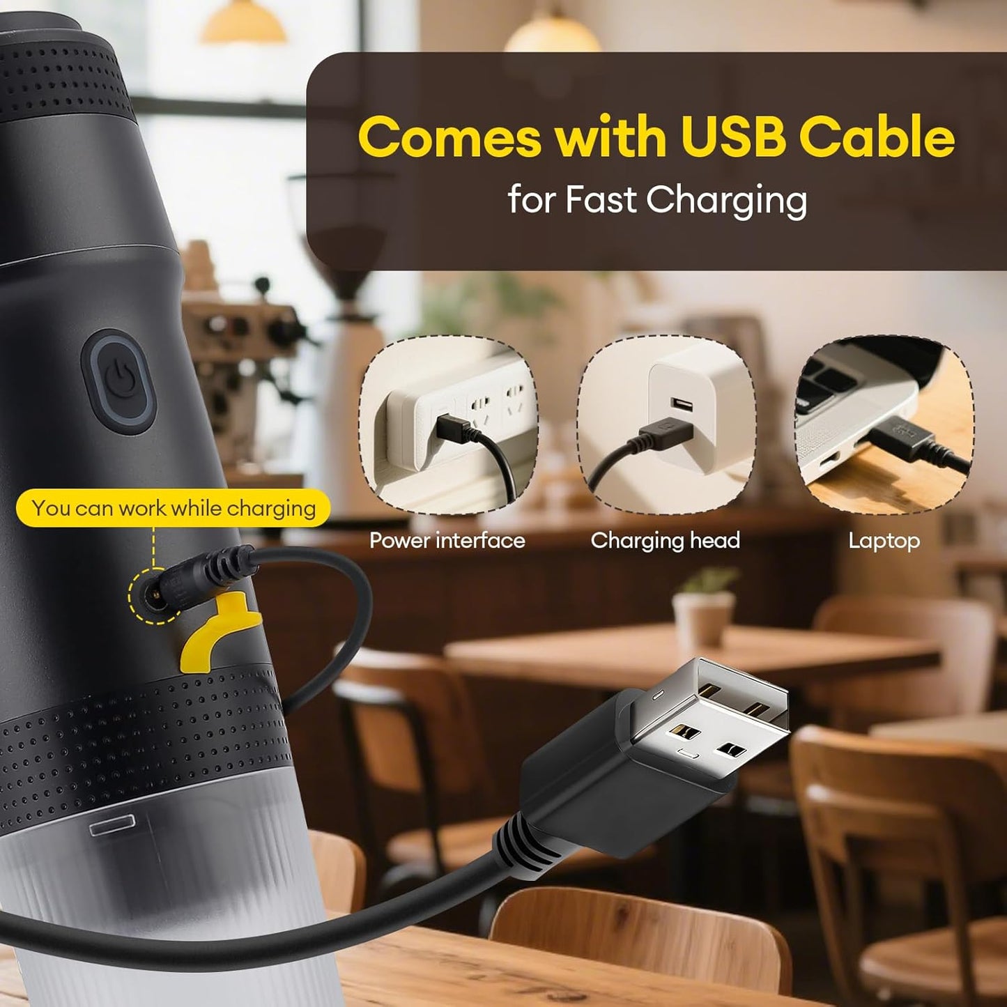 3 In 1 Portable Coffee Maker for Travel, 20 Bar Portable Espresso Machine with USB,Travel Coffee Maker Self-Heating, Compatible with Ground Coffee & Capsule for Hiking,Office,RV（Upgrade）