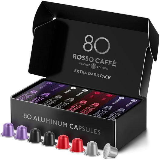 ROSSO CAFFÈ Espresso Coffee Pods for Nespresso Original Machines - 80 Capsules Dark Roast Intense Pack, 4 Strong and Robust Flavors - Made in Italy