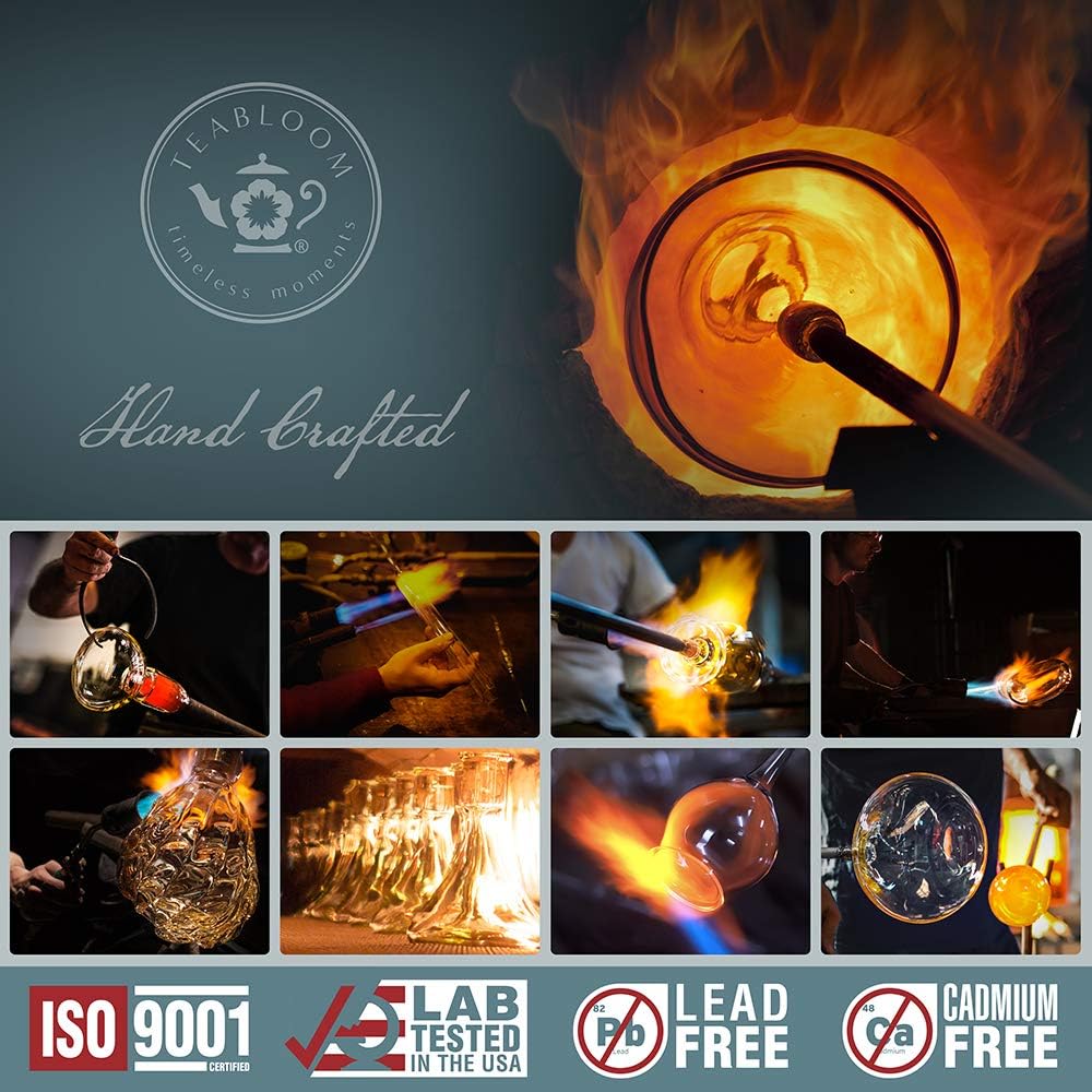 Teabloom Grand Bouquet Borosilicate Glass Tea Set for Six – Elegant 50oz Teapot with Microdot Infuser & Six 8oz Teacups – A Pure & Immersive Tea Experience – Tea Purist's Choice