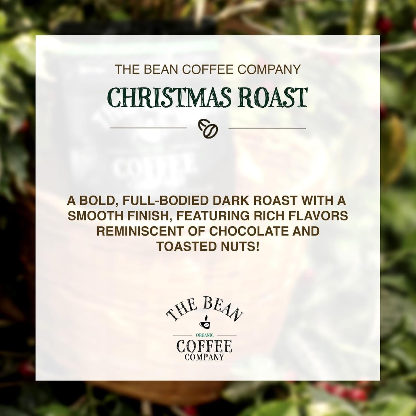 The Bean Organic Coffee Company Christmas Roast, Dark Roast, Whole Bean Coffee, 5-Pound Bag